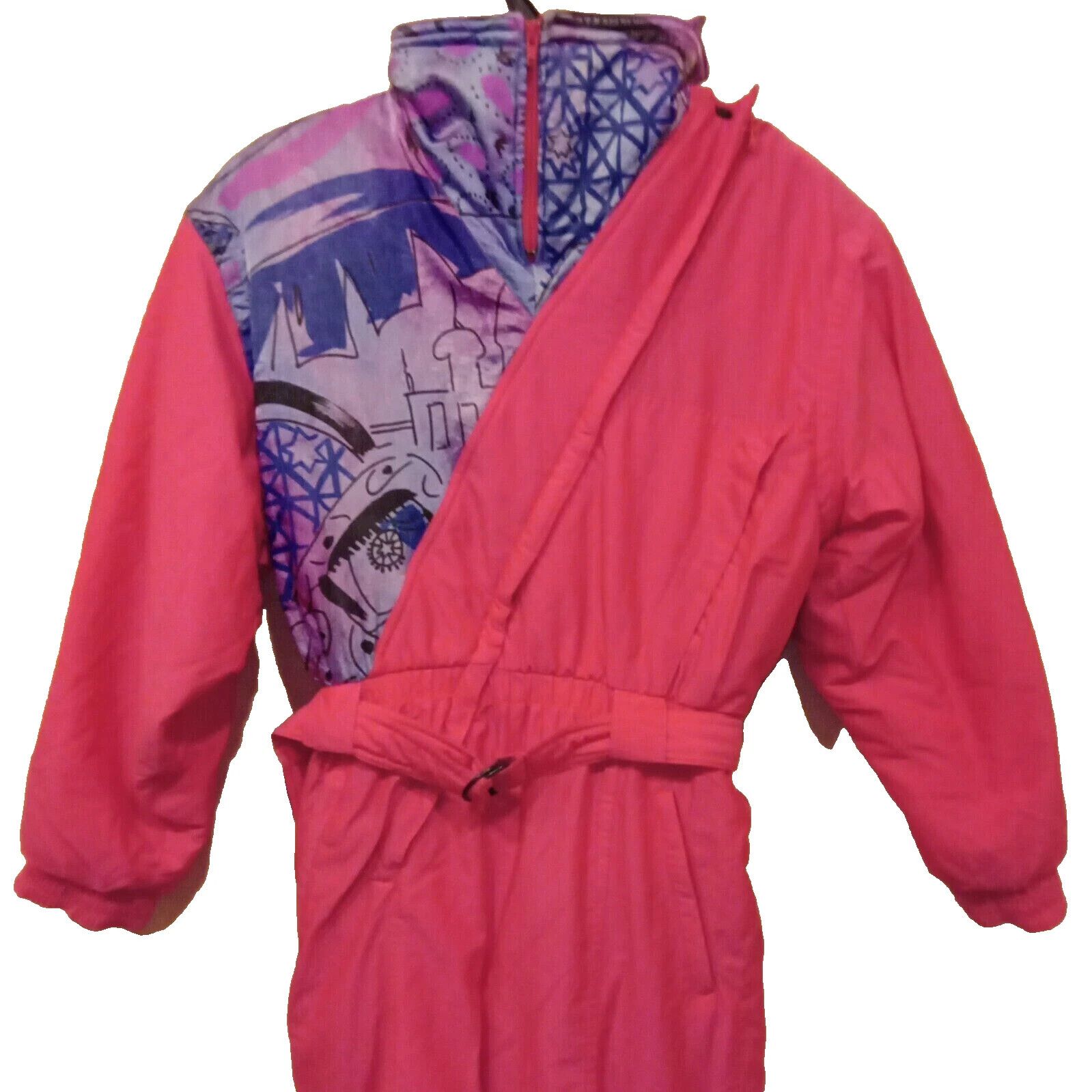 Other Vintage 80s Neon Pink One Piece Ski Suit Snowsuit Sz 36 Size XS / US 0-2 / IT 36-38 - 2 Thumbnail