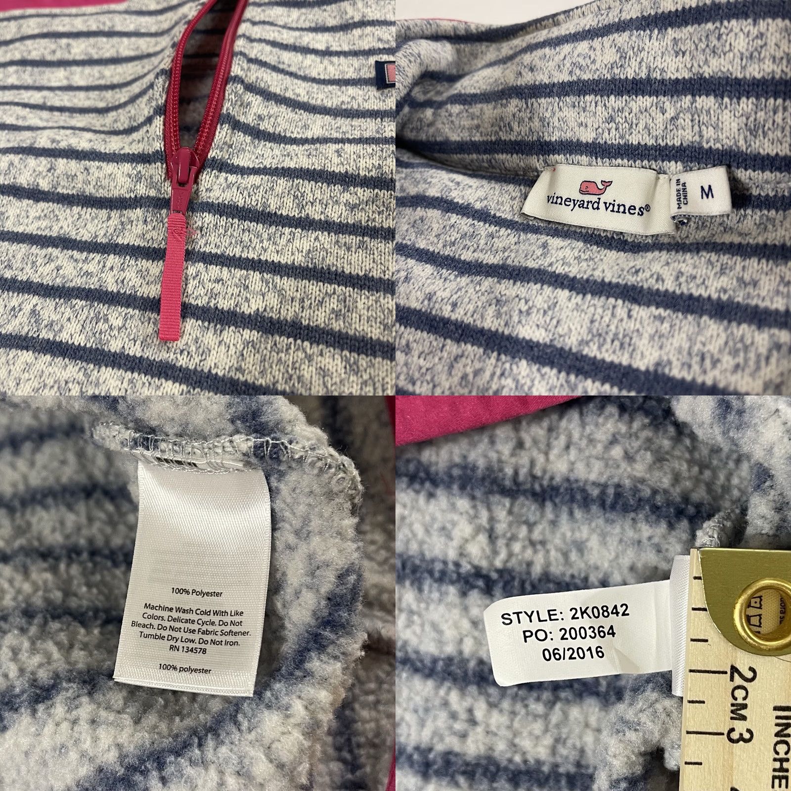 Vineyard Vines Vineyard Vines Women's M 1/4 Zip Sweater Logo Gray Stripes Mock Neck Pullover NY? Actually. Size M / US 6-8 / IT 42-44 - 9 Thumbnail