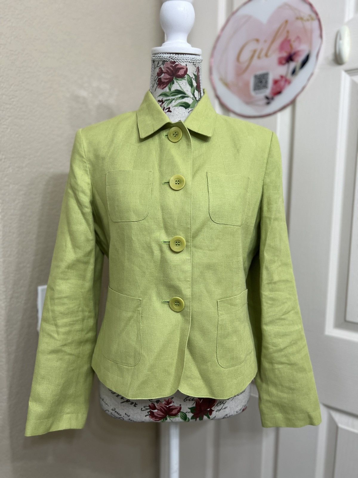 Talbots Talbots Lime Green 100% irish linen Button-Front Blazer Size S / US 4 / IT 40 - 1 Thumbnail