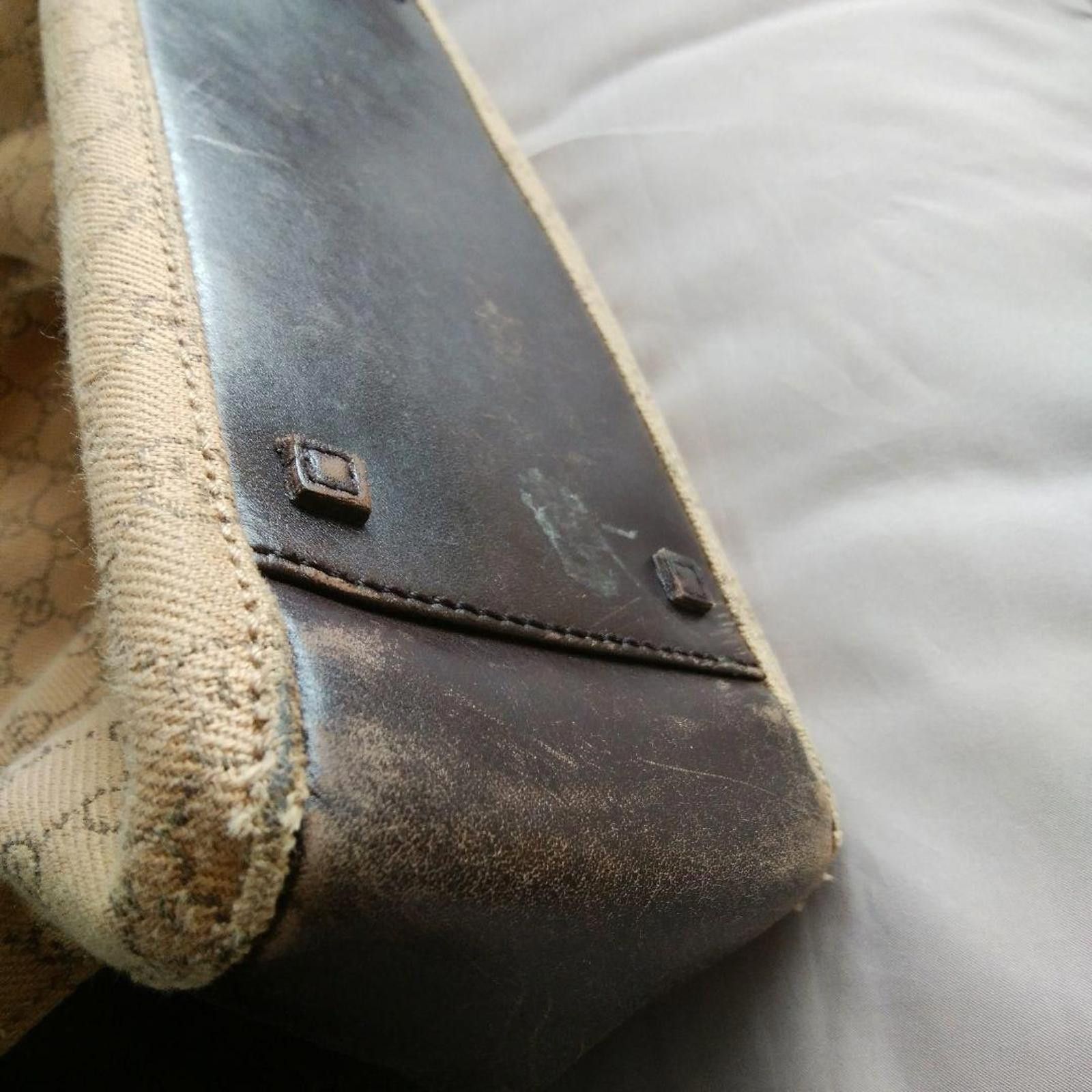Gucci Gucci - Beige Monogram Canvas Tote Bag with Black Leather Tr Size ONE SIZE - 9 Thumbnail