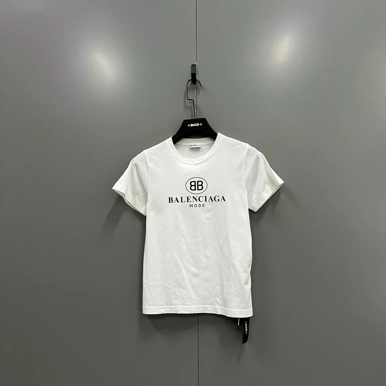 Balenciaga Balenciaga White Double B Print Short Sleeve Size US M / EU 48-50 / 2 - 1 Thumbnail