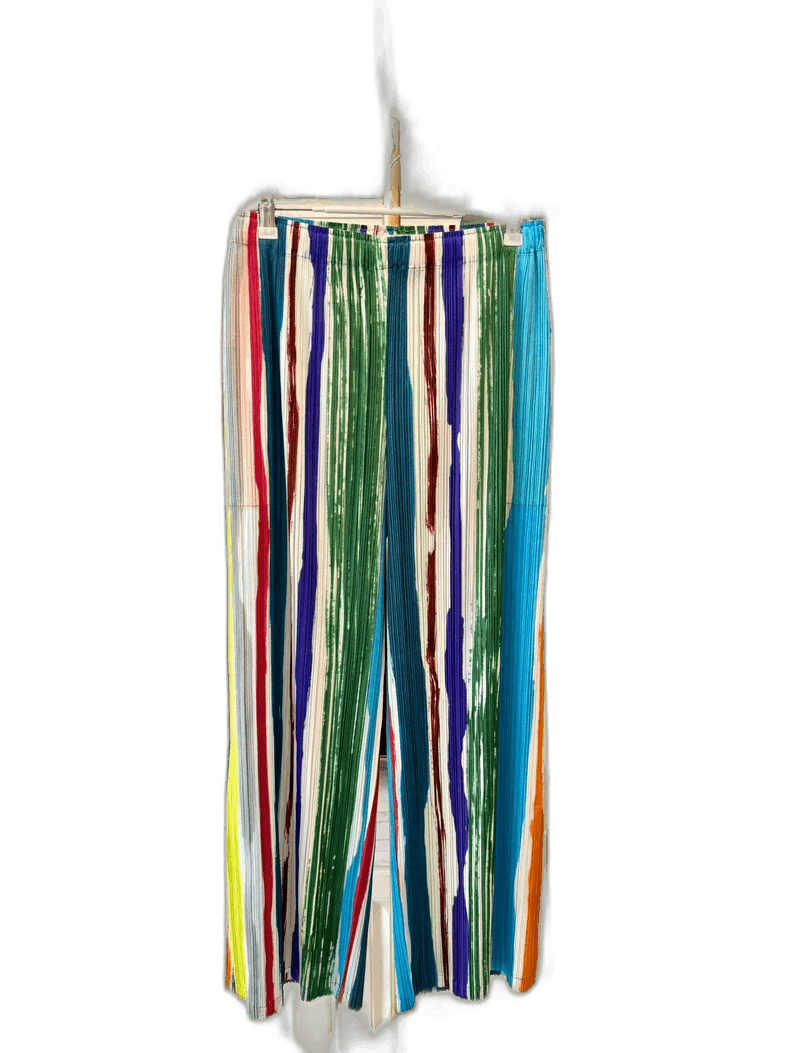 Striped Wide Leg Pants with Slits-yf