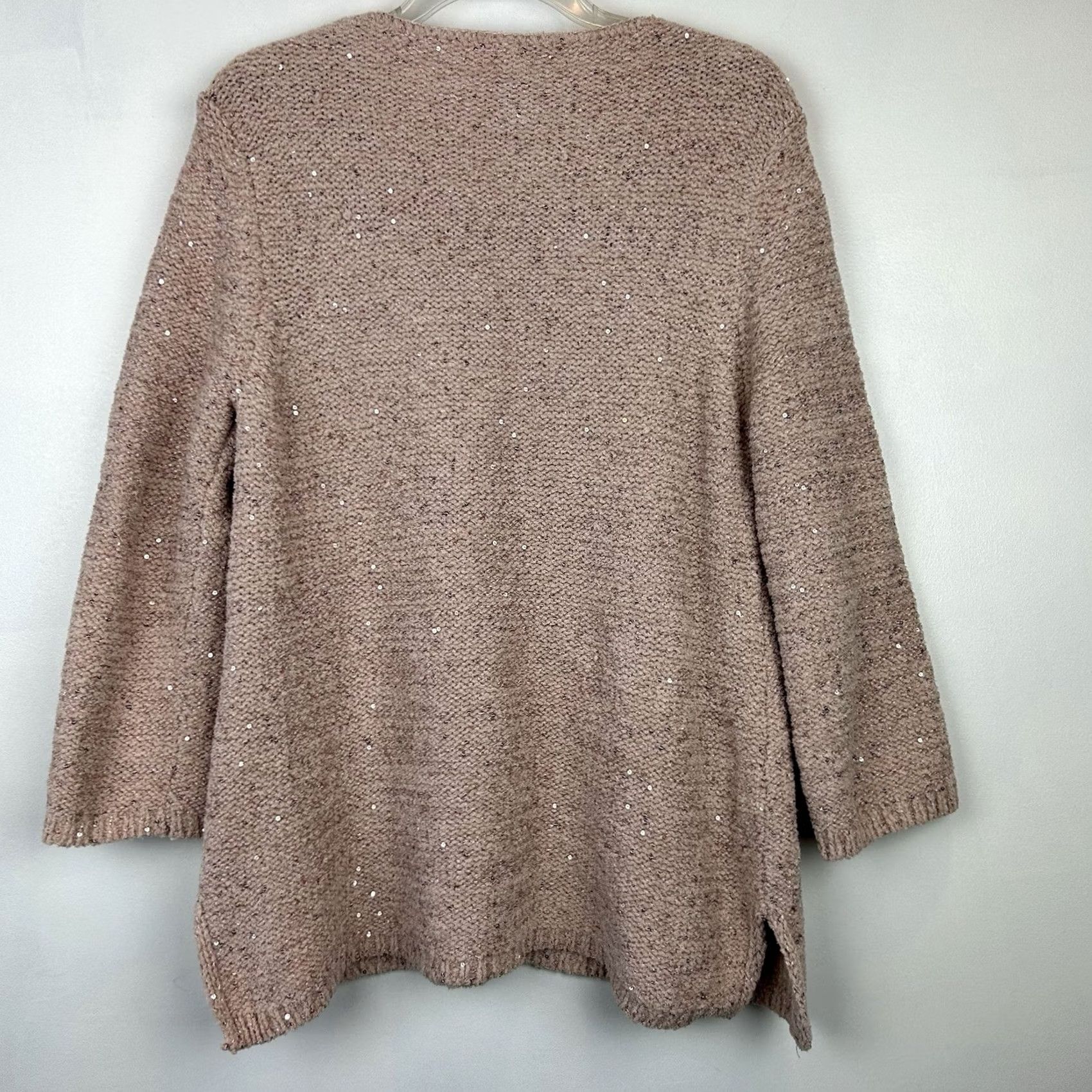 Vintage Chicos SweatER Womens L Sequin Dusty Rose V-Neck Knit Pullover Puff Sleeve Short Description: Organic? Size L / US 10 / IT 46 - 2 Thumbnail