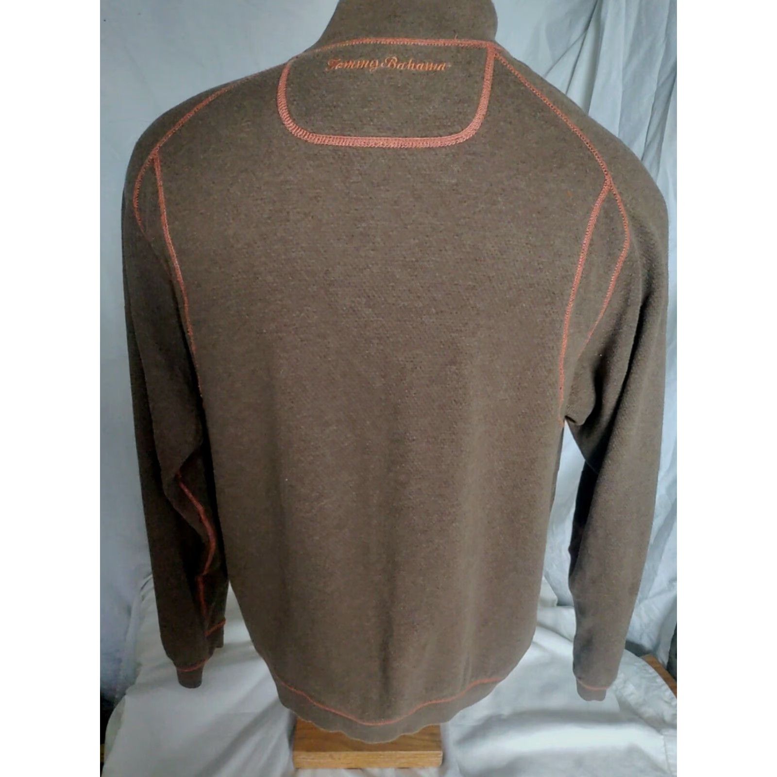 TOMMY BAHAMA Men's Orange & Brown Cotton Reversible 1/4 Zip Mock Neck Sweater L-XL