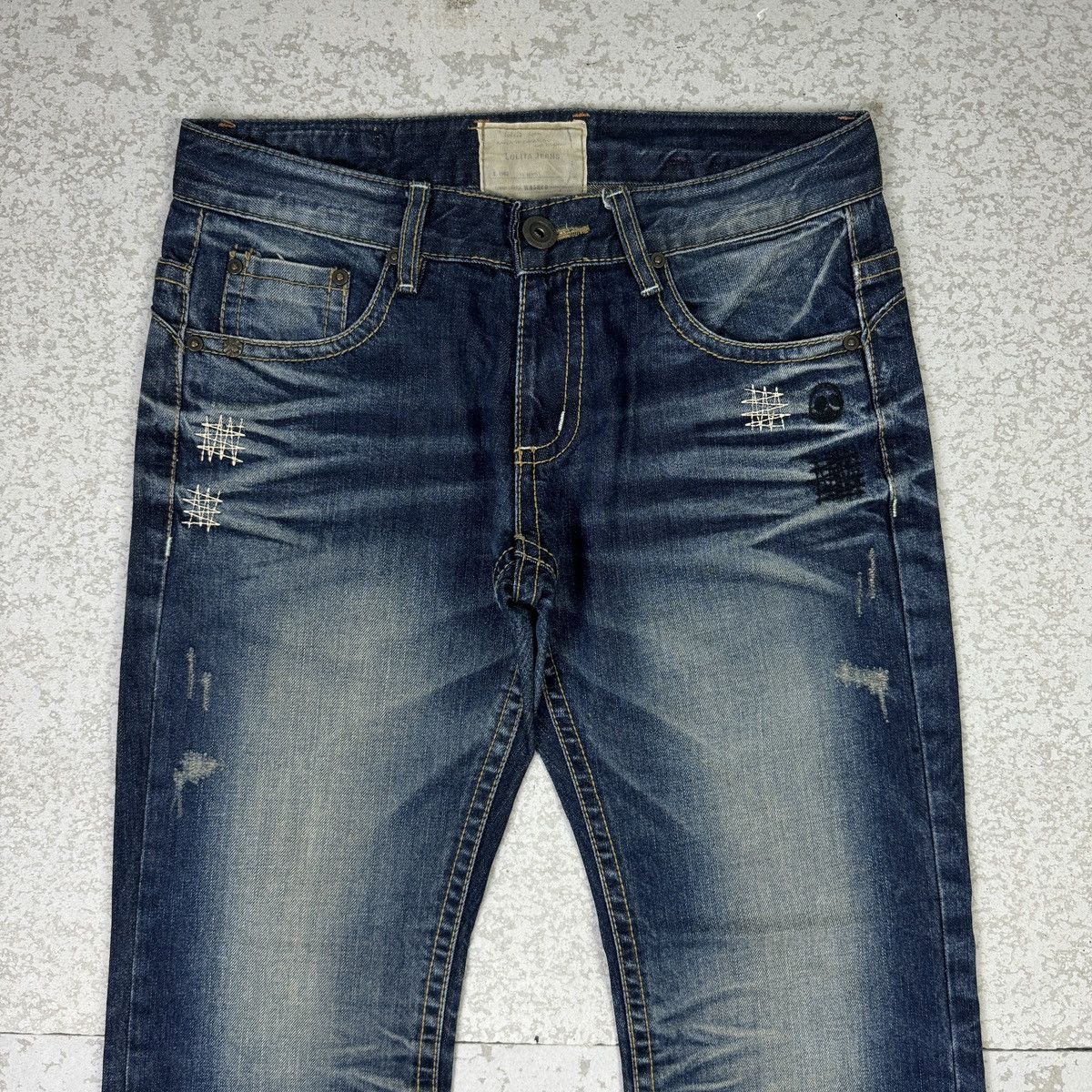 If Six Was Nine Skull - Lolita Washed Hippie Blue Jeans Size US 32 / EU 48 - 3 Thumbnail