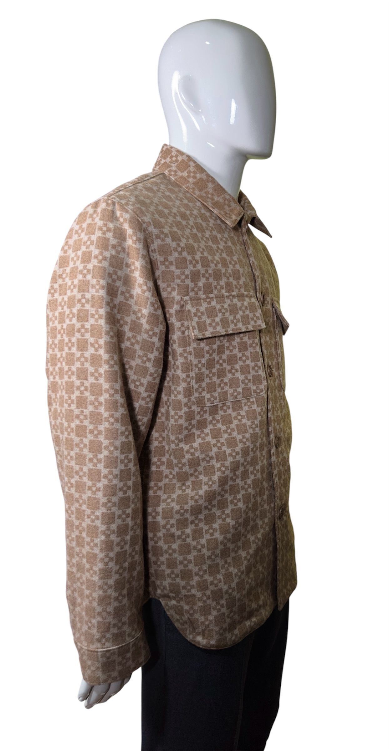 Sandro Square Cross jacquard overshirt in Camel Size US M / EU 48-50 / 2 - 4 Thumbnail
