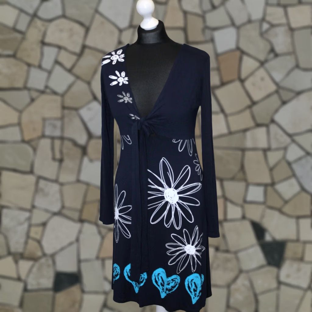 Desigual Desigual Dress Womens A-Line Knee Length S Navy Flowers Blue Color Size S / US 4 / IT 40 - 1 Thumbnail
