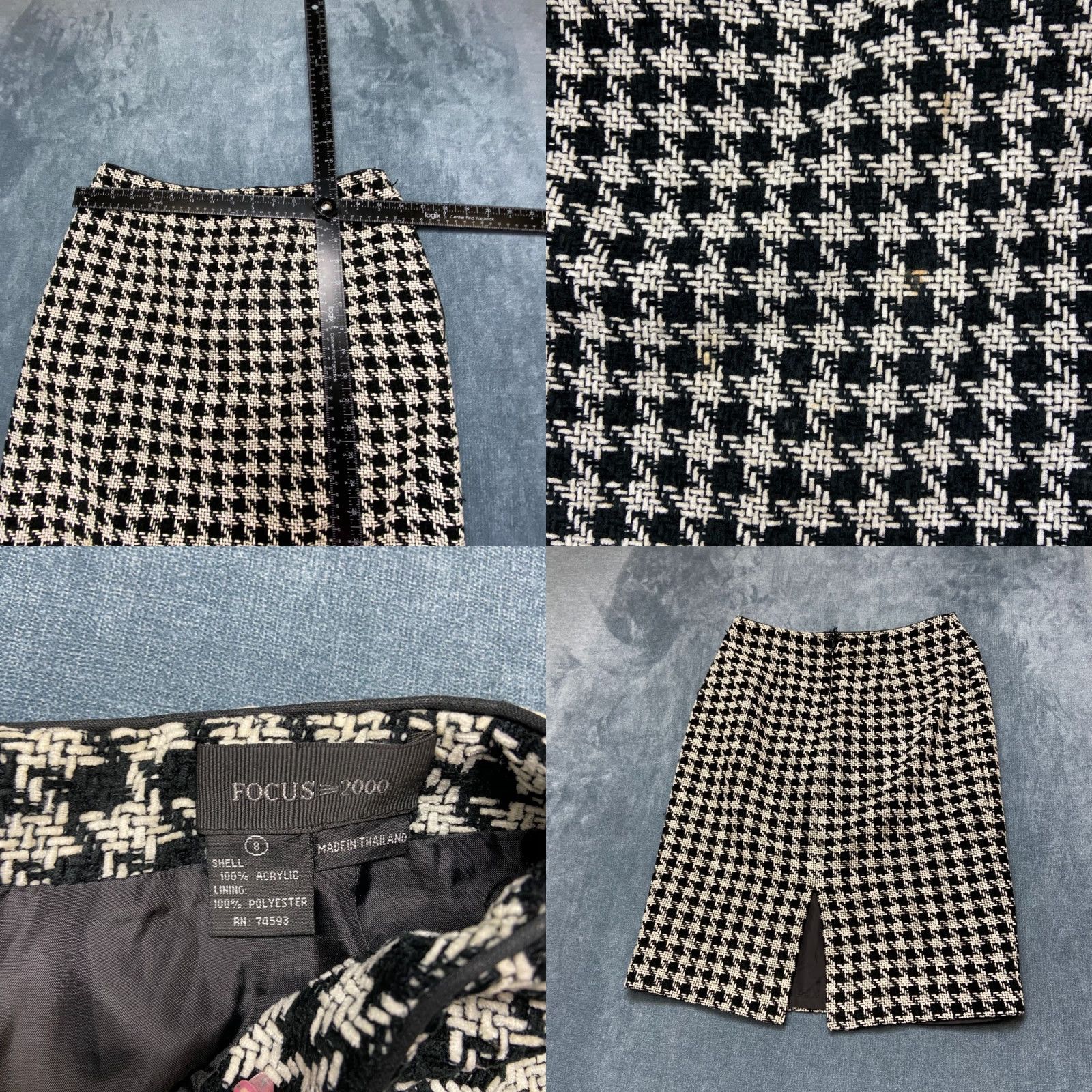 Vintage FOCUS 2000 Pencil Skirt Womens 8 White Black Houndstooth Lined Pleated Back Slit Shirt Skirt? Size 30" / US 8 / IT 44 - 8 Thumbnail