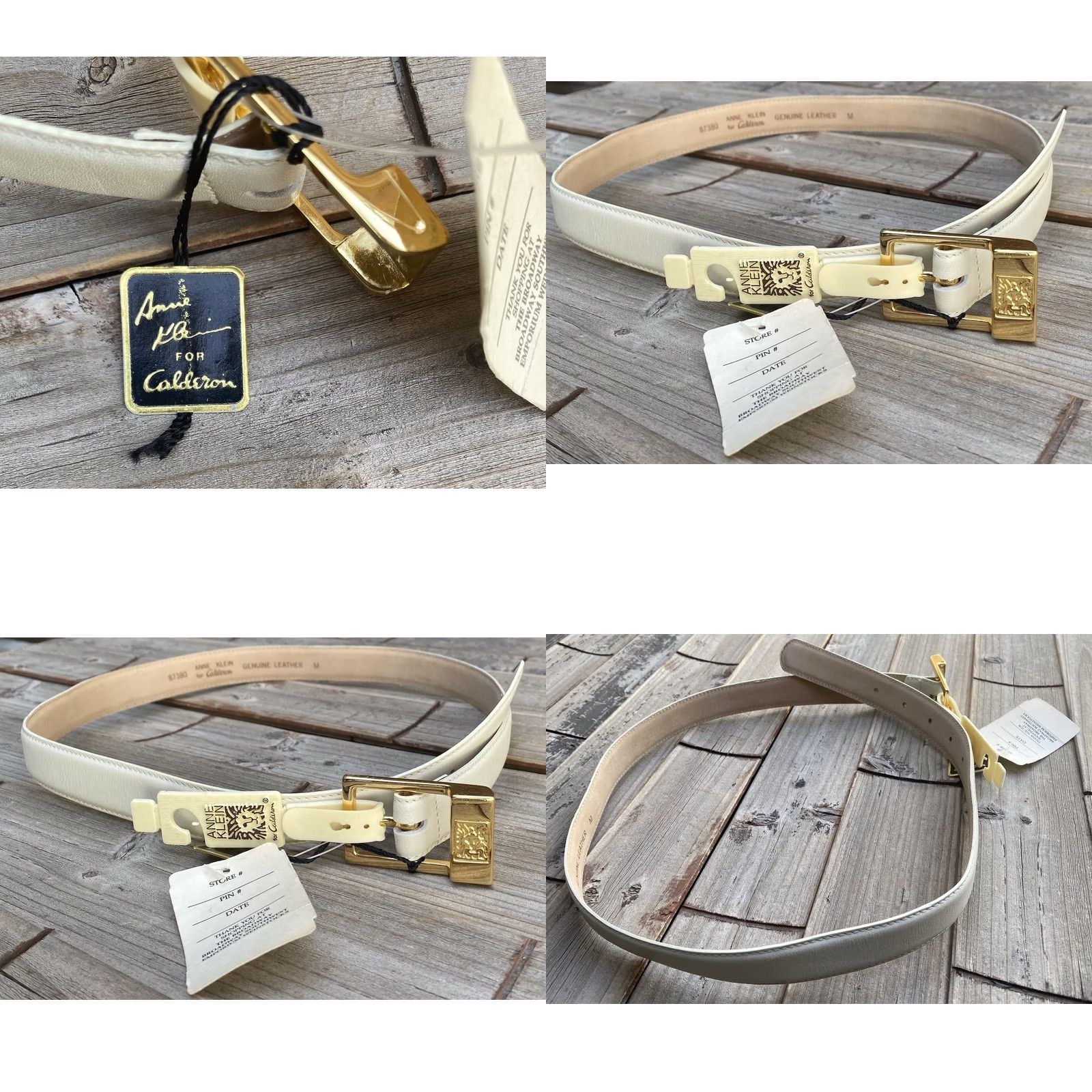 Anne Klein VINTAGE Anne Klein Leather Belt Cream Gold Buckle Lion Logo Medium NOS Women Belt Ivory Lion Logo 80s 90s Size ONE SIZE - 8 Thumbnail