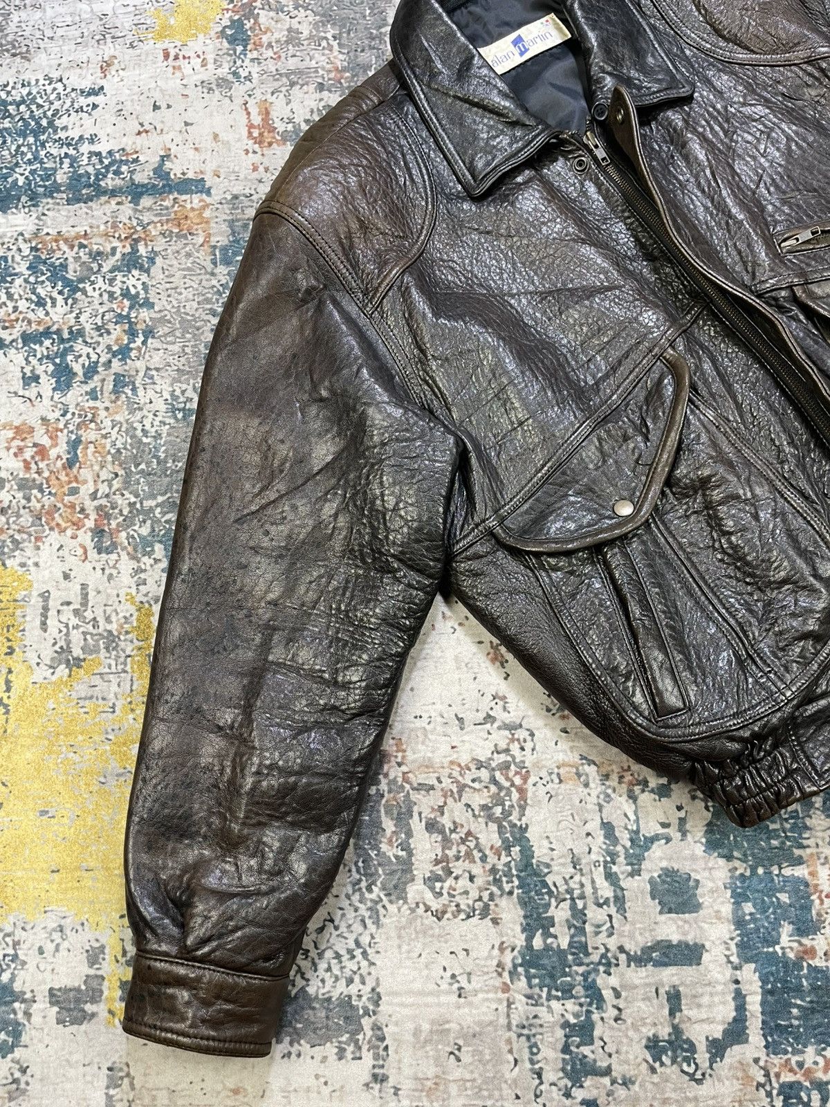 Genuine Leather Vtg Alan Martin Italy Back Embossed Sheepskin Bombers Size US L / EU 52-54 / 3 - 8 Thumbnail