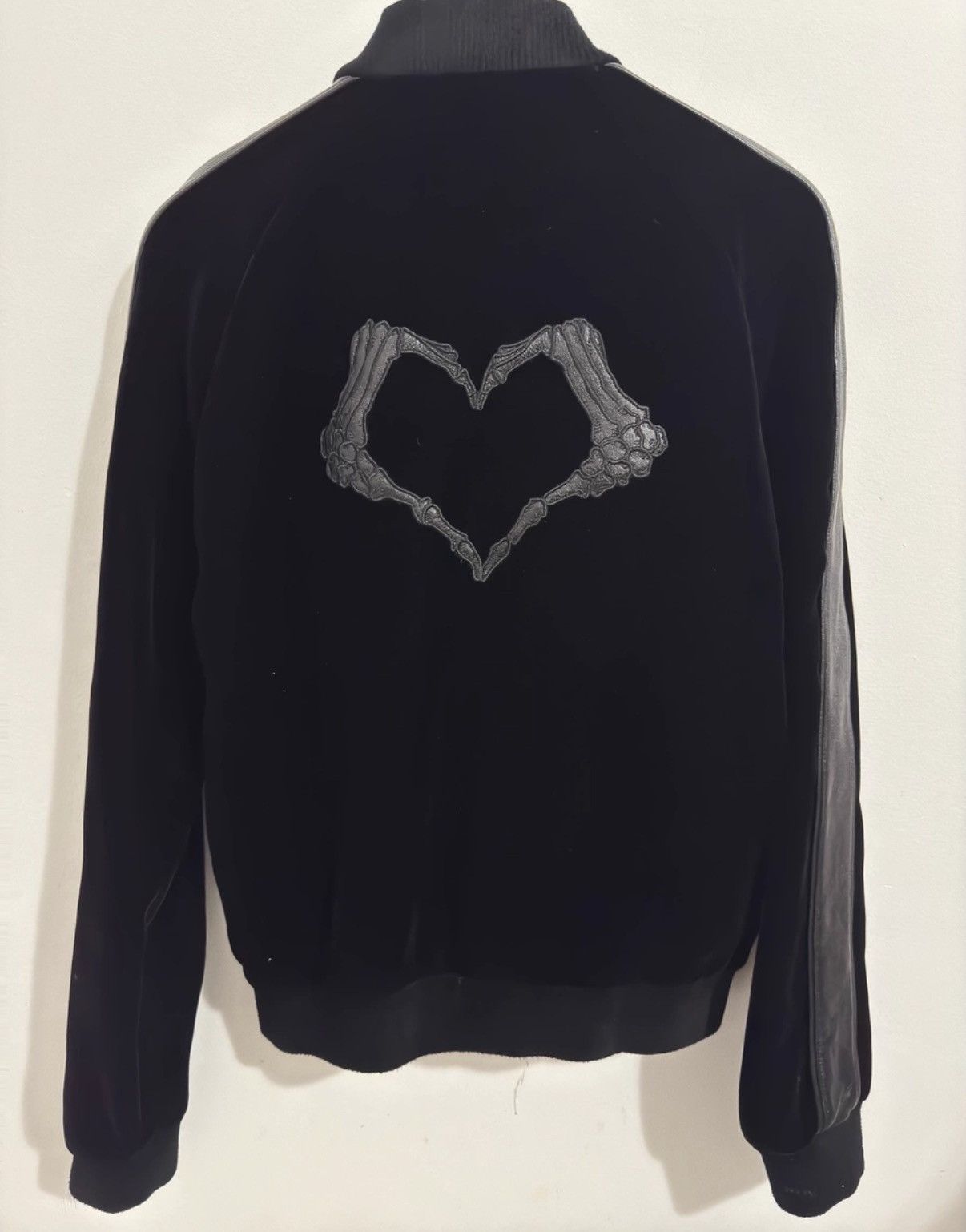 Saint Laurent Paris SLP 19SS Skull & Heart Leather-Paneled Velvet Varsity Jacket Size US S / EU 44-46 / 1 - 2 Thumbnail