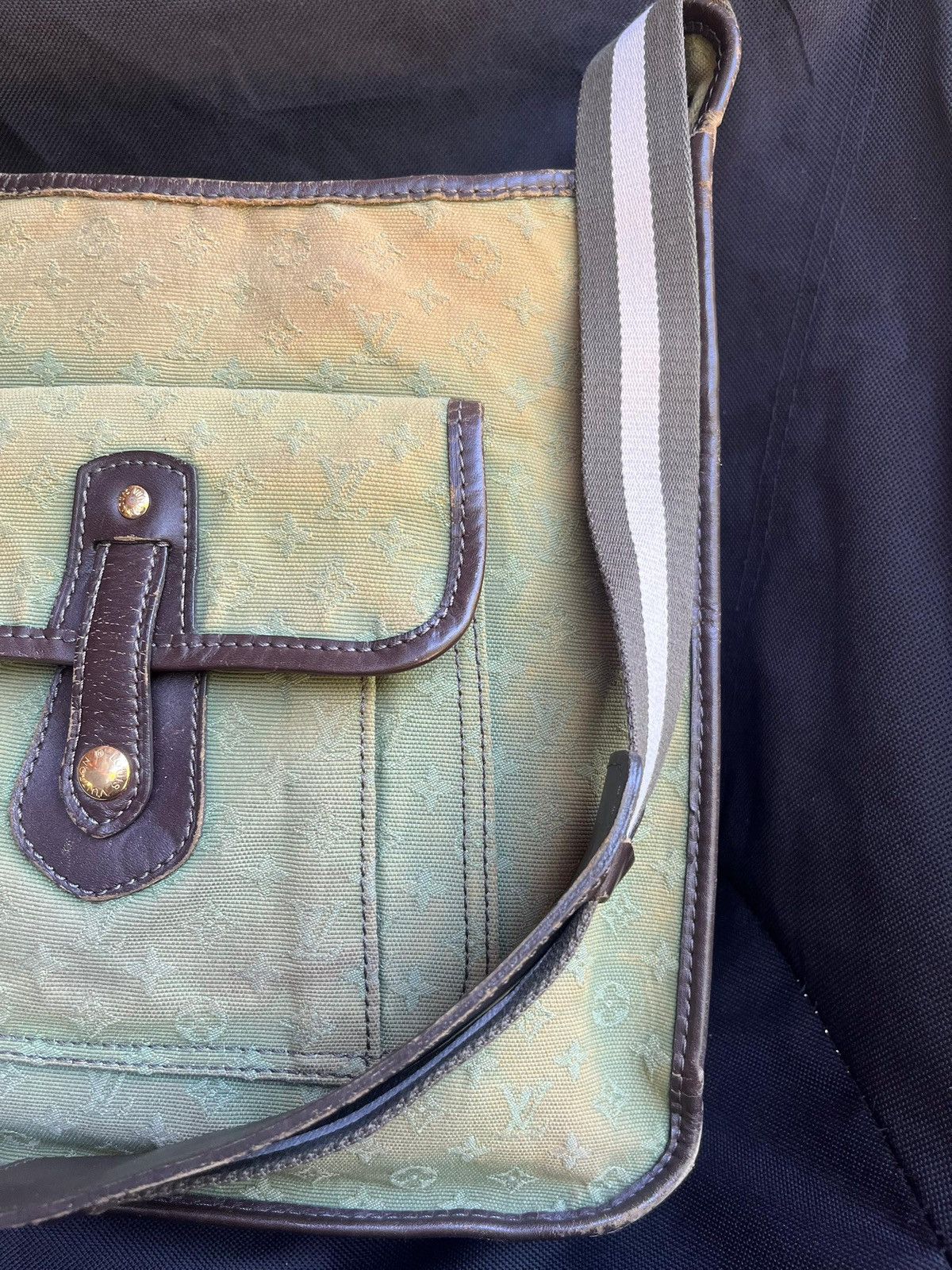 Louis Vuitton Auth LOUIS VUITTON Green Monogram Mini Lin Mary Kate Besace Size ONE SIZE - 7 Thumbnail