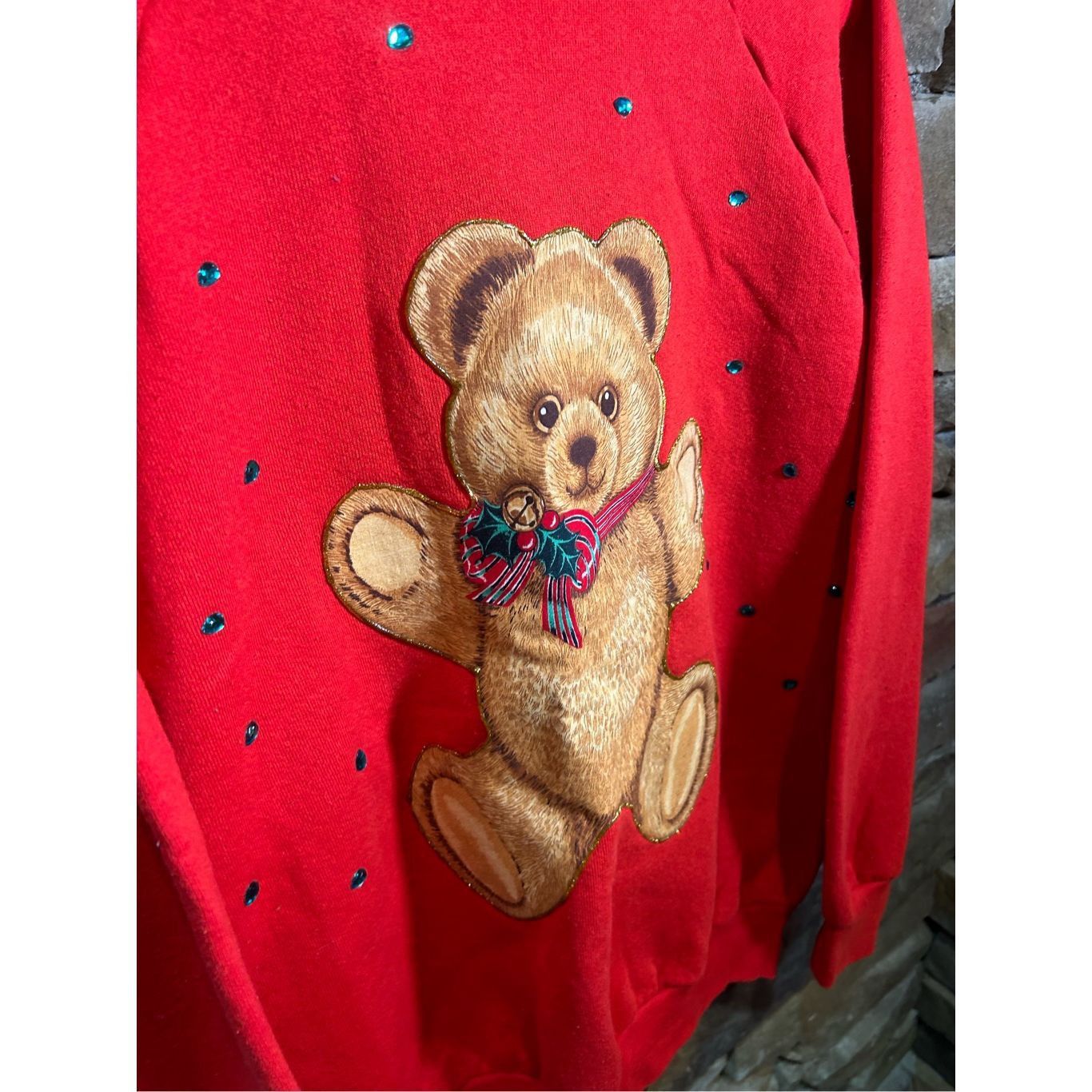 Fruit Of The Loom Sz L - Vintage 1990s Teddy Bear Christmas Bedazzled Sweatshi Size L / US 10 / IT 46 - 2 Thumbnail