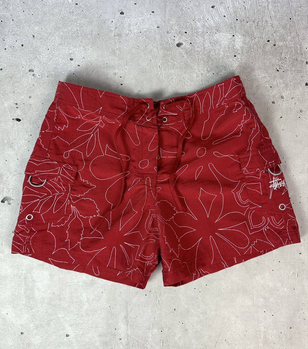Stussy Vintage Stussy Red Nylon Floral Logo Pockets Shorts Size US 32 / EU 48 - 1 Thumbnail