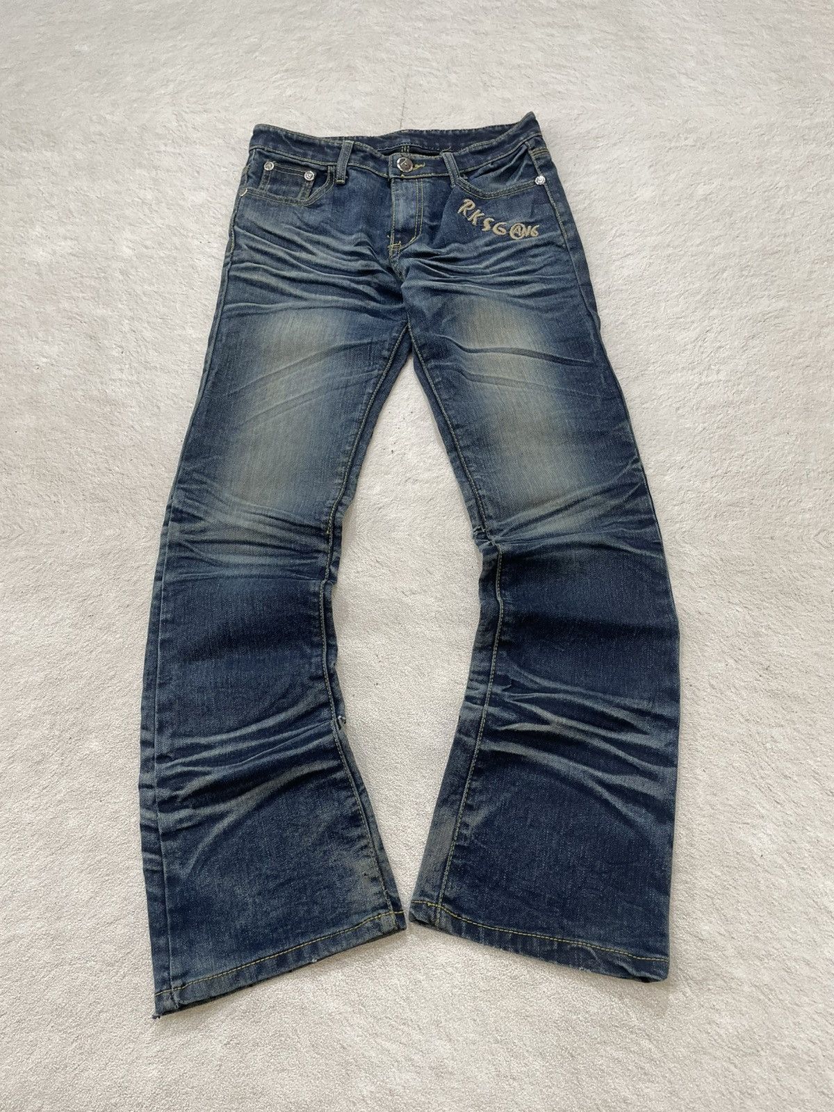 Japanese Brand 2000s Number Nine Fading Denim Mudwash Embroidered Jeans Y2K Size US 28 / EU 44 - 1 Thumbnail