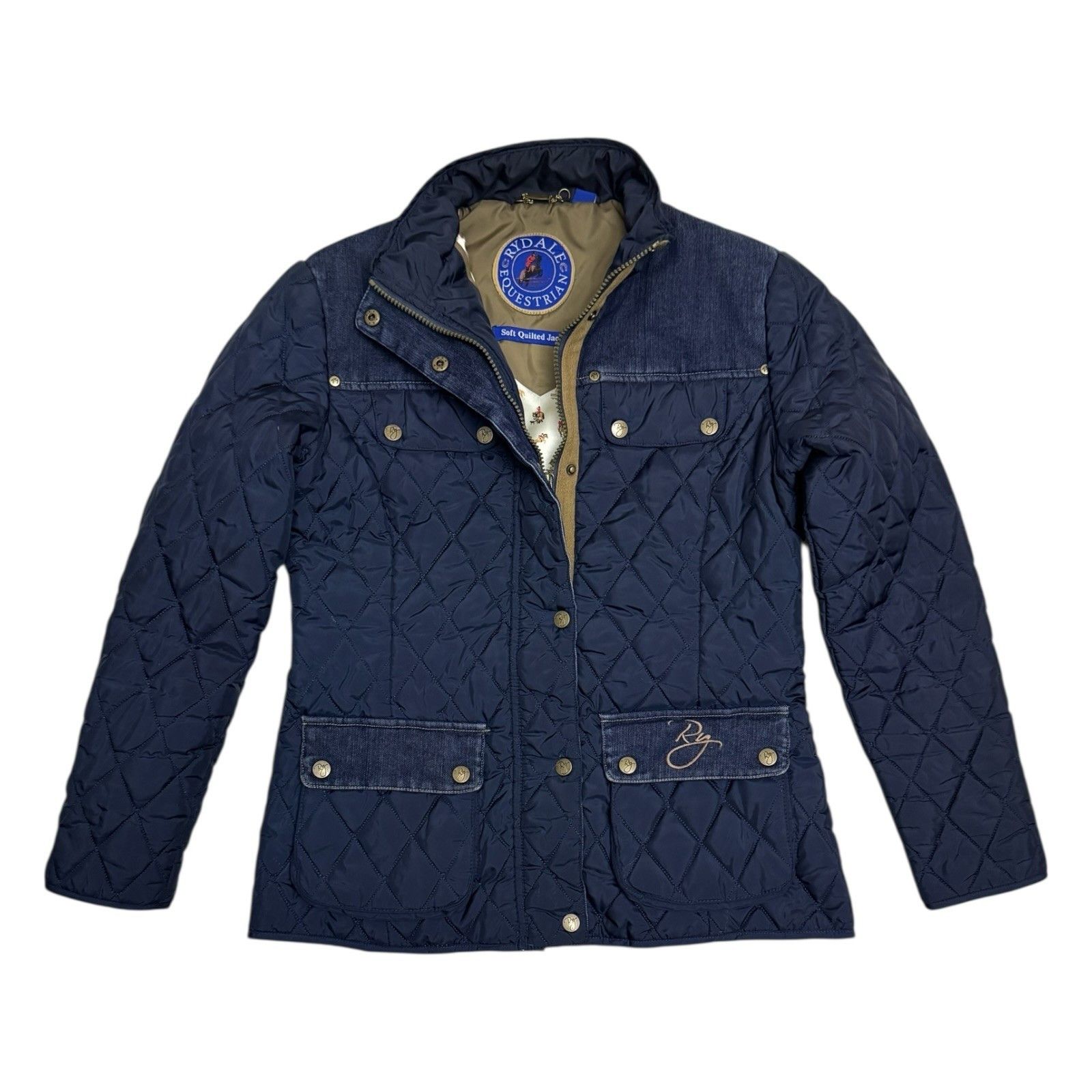 RYDALE EQUESTRIAN Denim Puffer Designer Jacket Womens Small