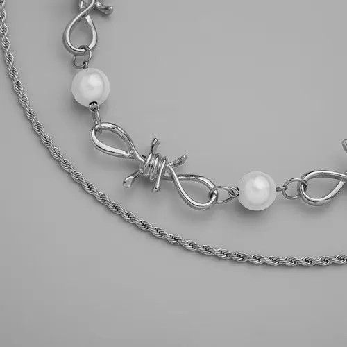 Jewelry Wired Spike Pearl Necklace Chain Size ONE SIZE - 2 Thumbnail