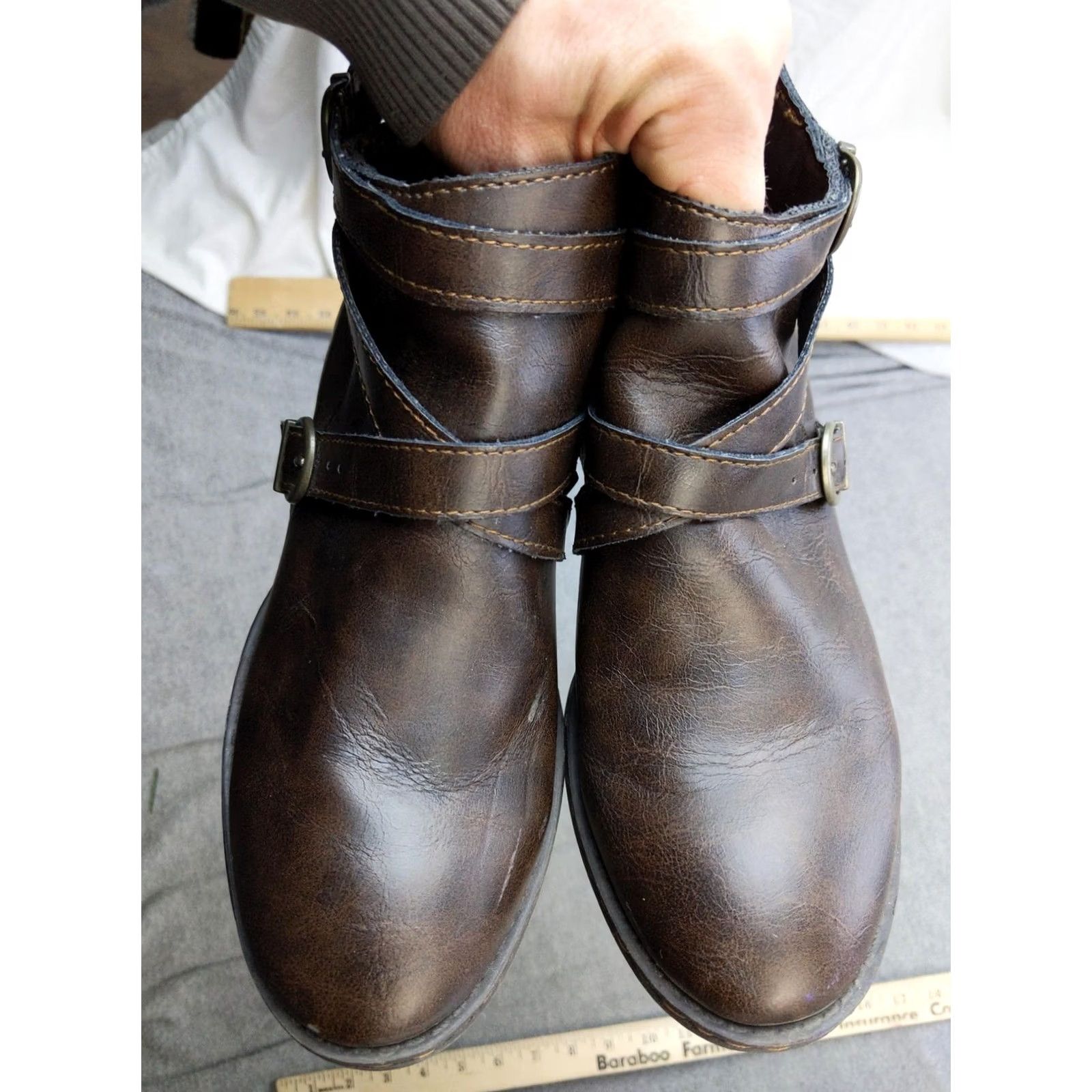 Vintage b.o.c Boots Womens Size 7 37 Brown Synthetic Ankle Zip Buckle Block Heel Booties Size US 7 / IT 37 - 5 Thumbnail