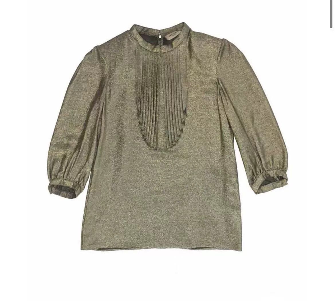 Saint Laurent Paris Saint Laurent Metallic Gold Pleated Blouse Size M / US 6-8 / IT 42-44 - 1 Thumbnail