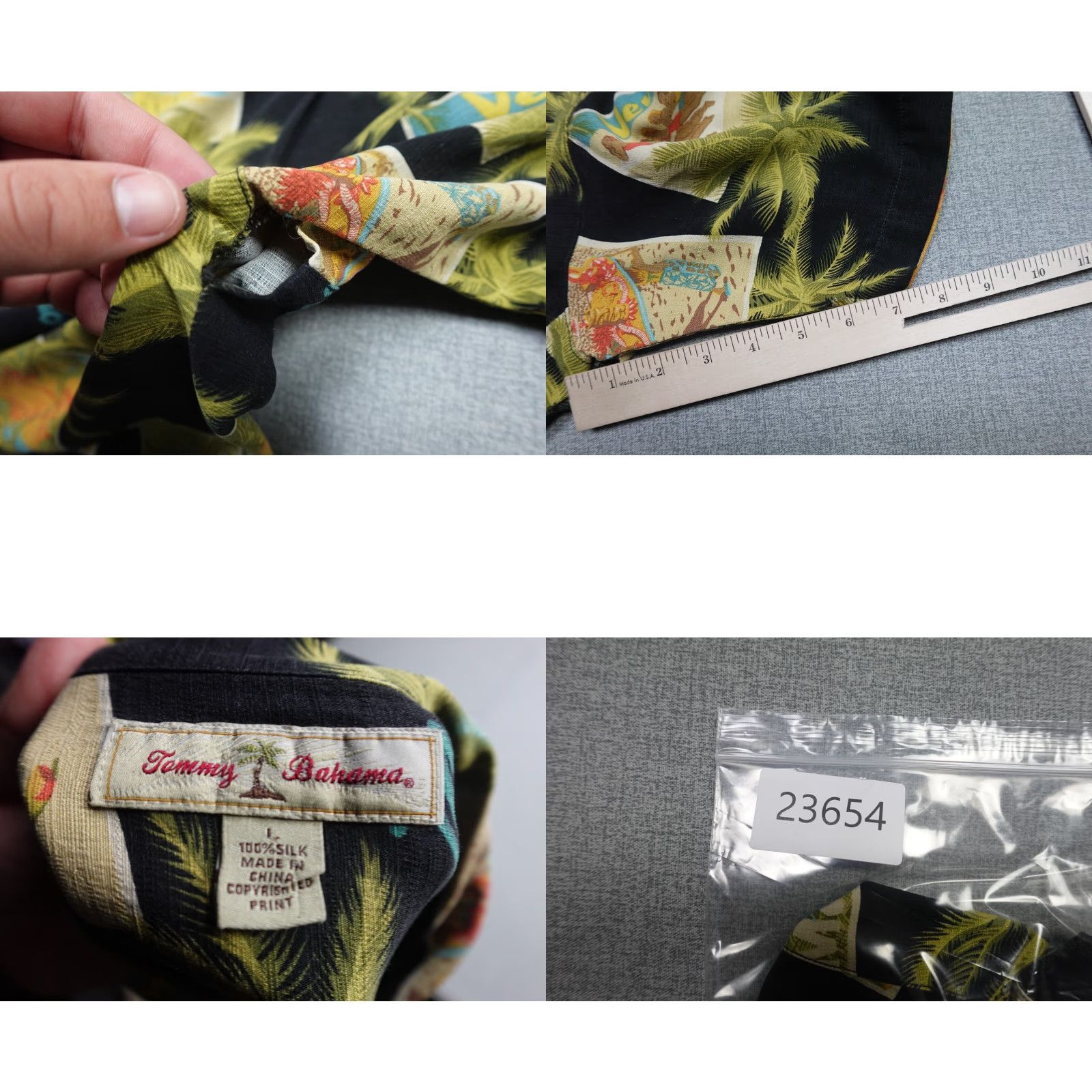 Tommy Bahama Tommy Bahama Hawaiian Shirt Mens Large Black Floral All Over Print Button-Up Short Sleeve Silk Rayon Size US L / EU 52-54 / 3 - 8 Thumbnail