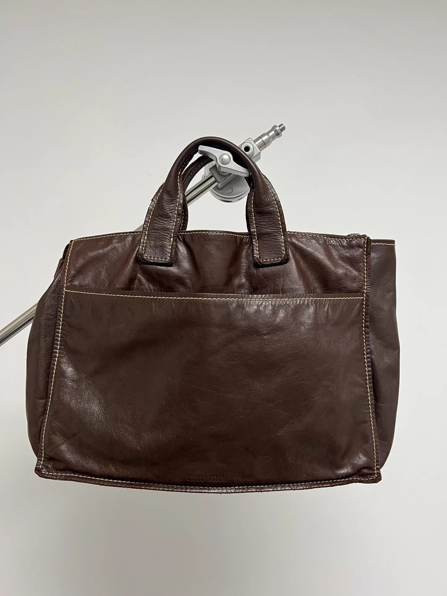 Miu Miu Brown Leather Handbag with Top Handles Size ONE SIZE - 1 Thumbnail