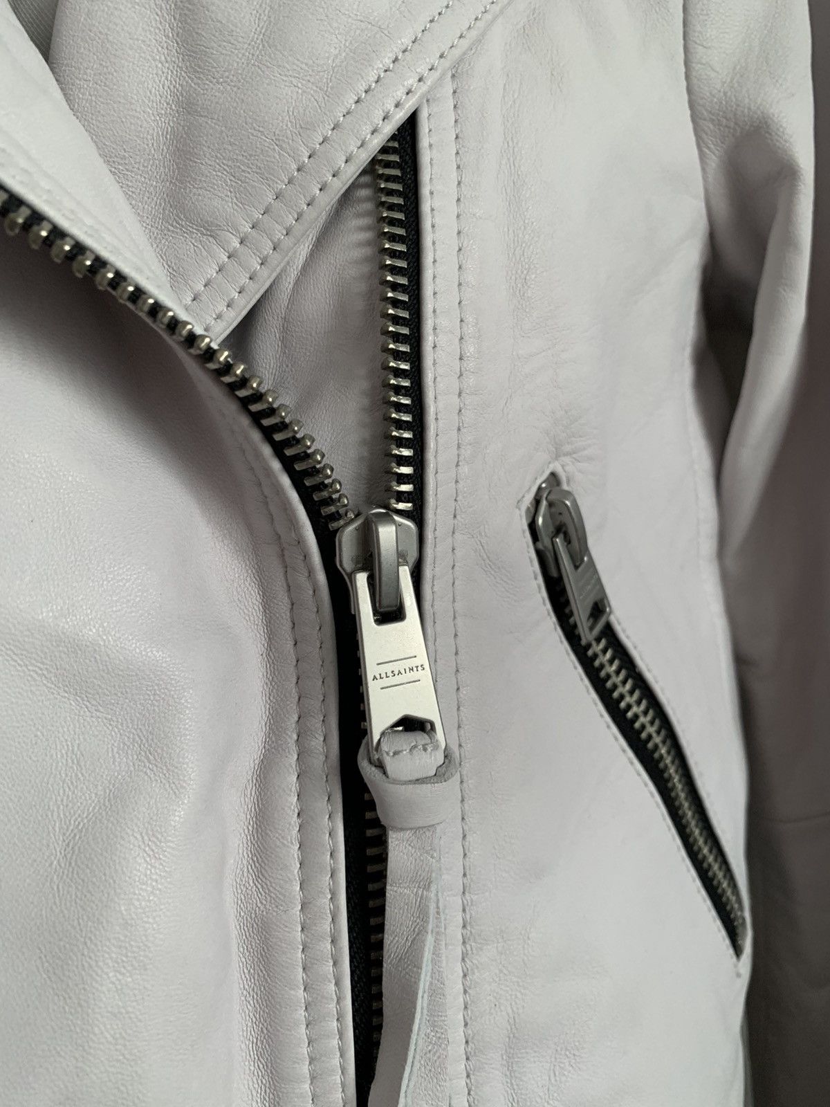 Allsaints AllSaints Leather Dalby Biker Crop White Jacket sz US2/EU34 Size XS / US 0-2 / IT 36-38 - 6 Thumbnail