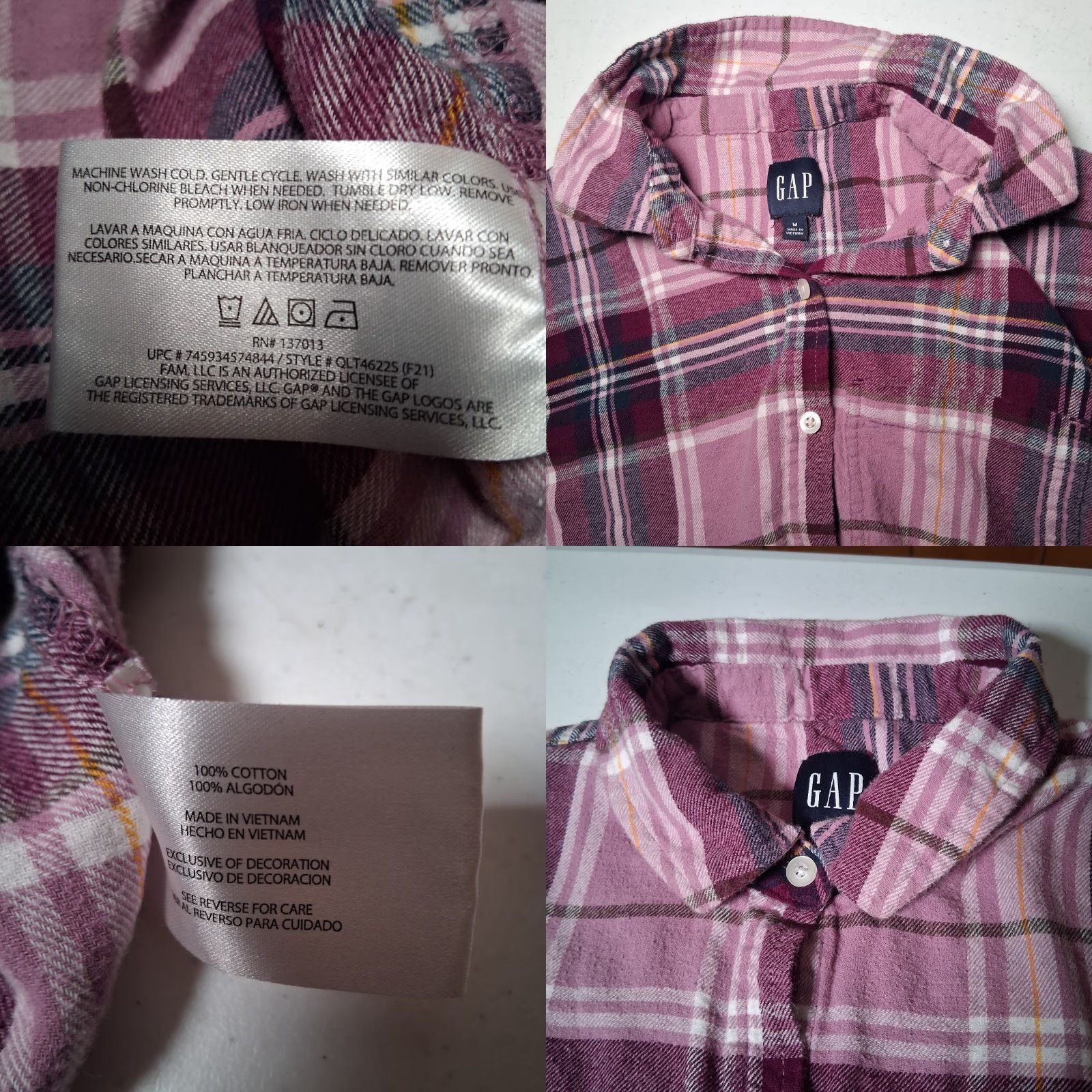 Gap **Gap Women's Medium Purple Plaid Flannel Collared Button-Up Shirt** User: Gap Women's Medium Purple Plaid Collared Button-Up Flannel Shirt ** Size M / US 6-8 / IT 42-44 - 8 Thumbnail