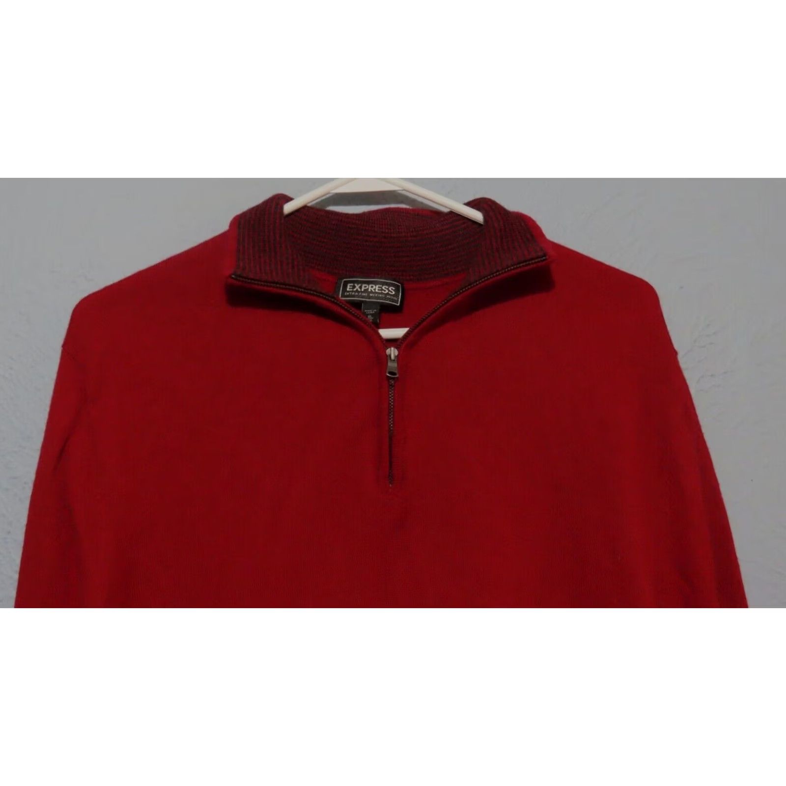Express Express Mens XL Sweater Shirt 1/4 Zip Red Merino Wool Mock Neck Classic Preppy Lightweight Knit All Seasons Regular Fit Mens Size US XL / EU 56 / 4 - 3 Thumbnail