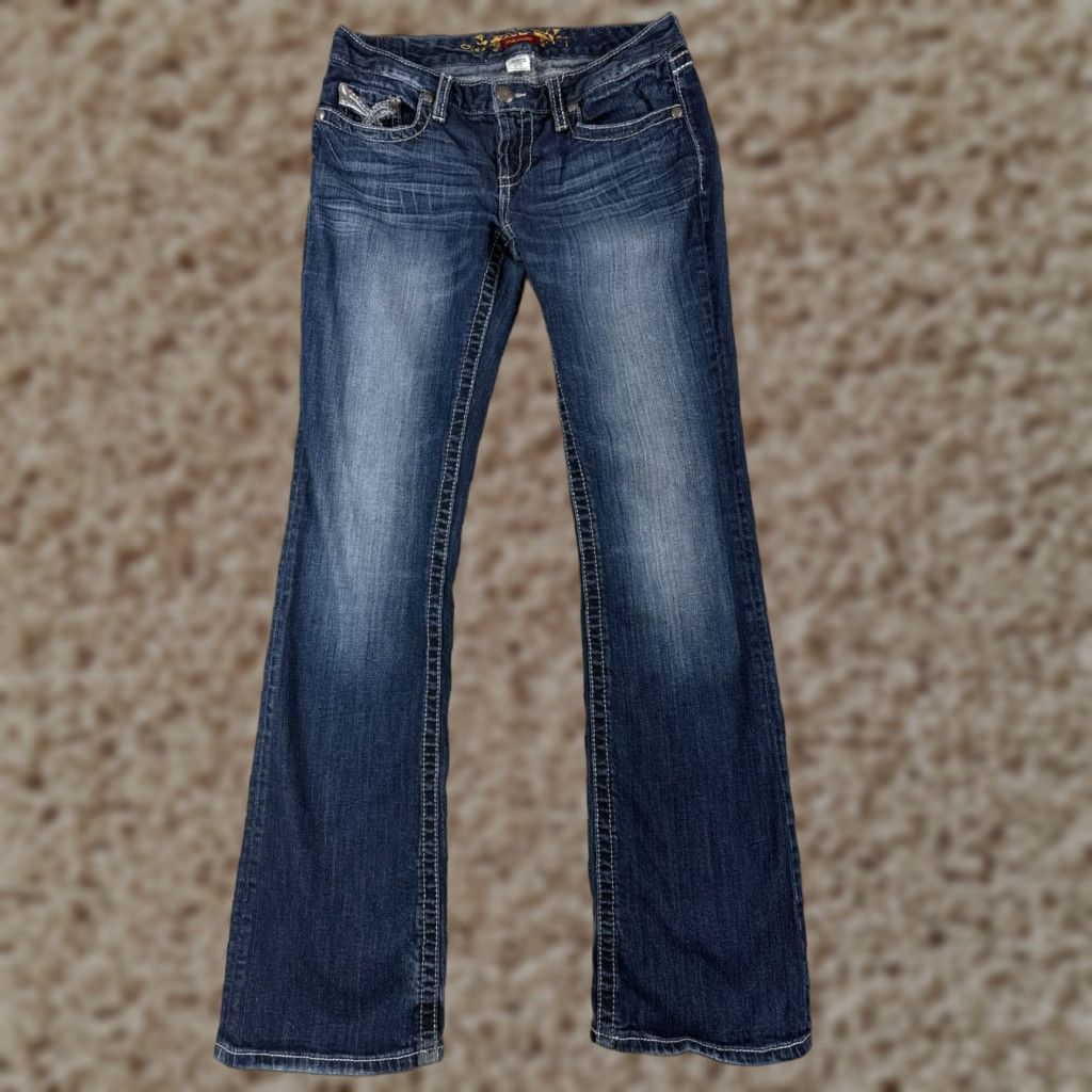 Vintage Maurices Jeans Women 5 Denim Flared Low Rise 29x33 Blue Cotton Size 27" / US 4 / IT 40 - 1 Thumbnail