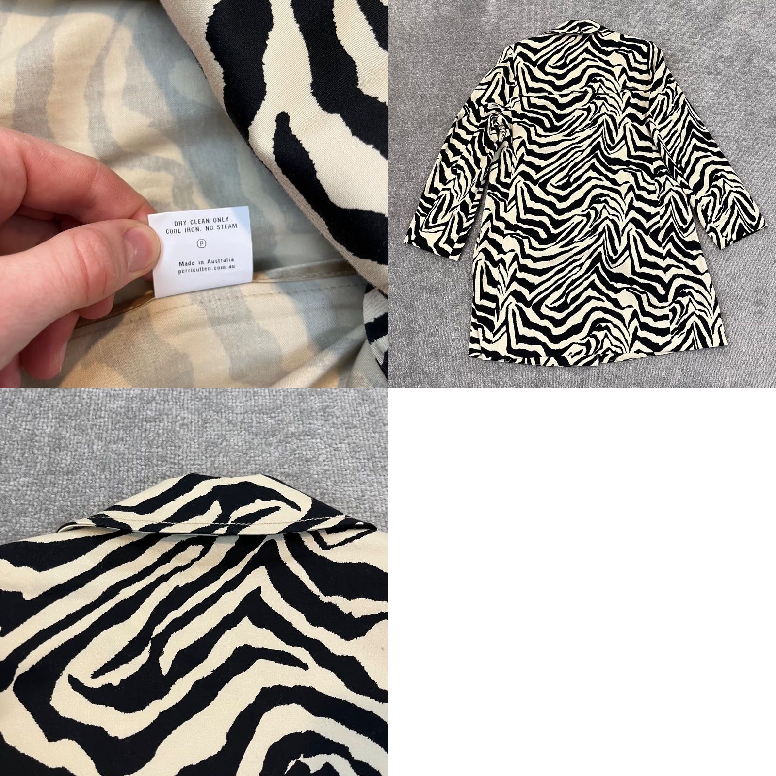 Vintage PERRI CUTTEN Women Medium Brown Black Zebra Long Overcoat Tie Wrap Collared Coat Size M / US 6-8 / IT 42-44 - 9 Thumbnail