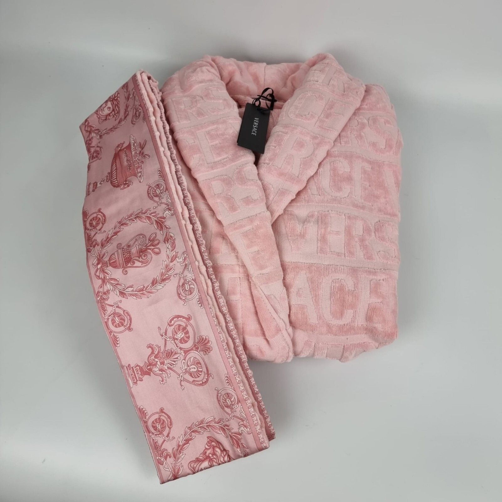 VERSACE Baroque And Greca Light Pink Long Unisex Bathrobe Ne