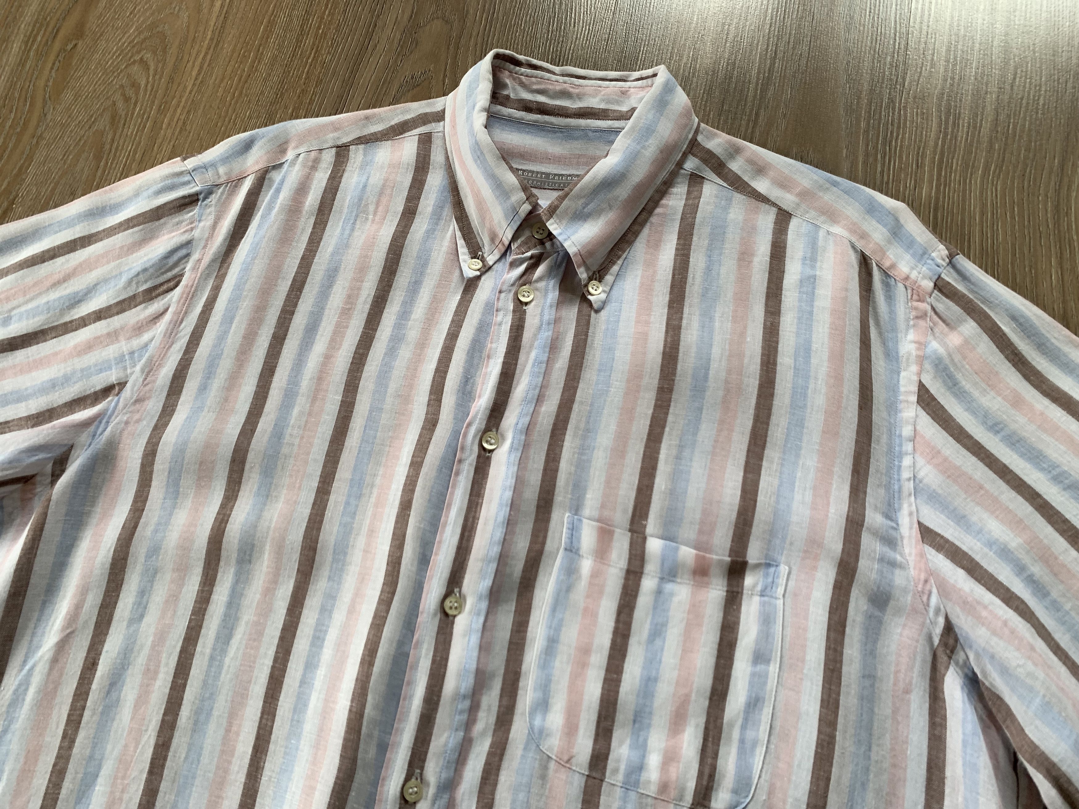 Hugo Boss Robert Friedman Linen Stripe Long Sleeve Shirt Size US L / EU 52-54 / 3 - 4 Thumbnail