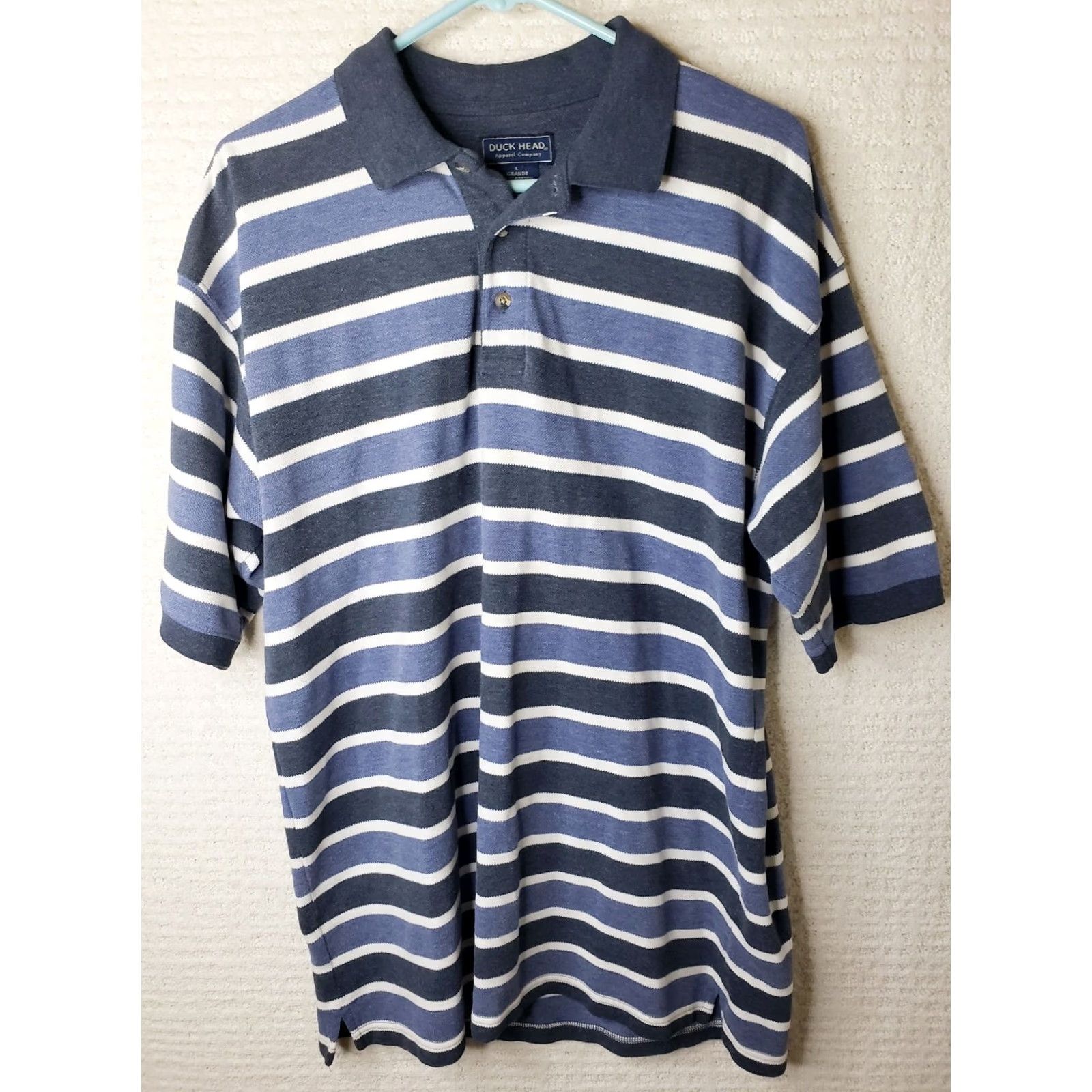 Vintage VINTAGE Duck Head Polo Shirt Men Large Blue Striped Short Sleeve 100% Cotton Embroidered Logo Button Collar Casual Golf Rugby Walking Size US L / EU 52-54 / 3 - 2 Thumbnail