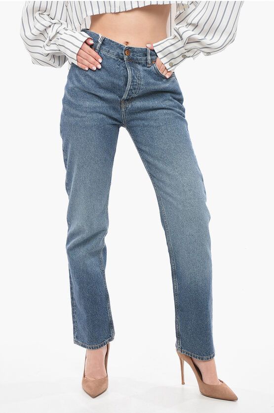 image of Chloe Straight Fit Cotton Blend Denims With Belt Loops 19Cm in Blue, Women's (Size 26)
