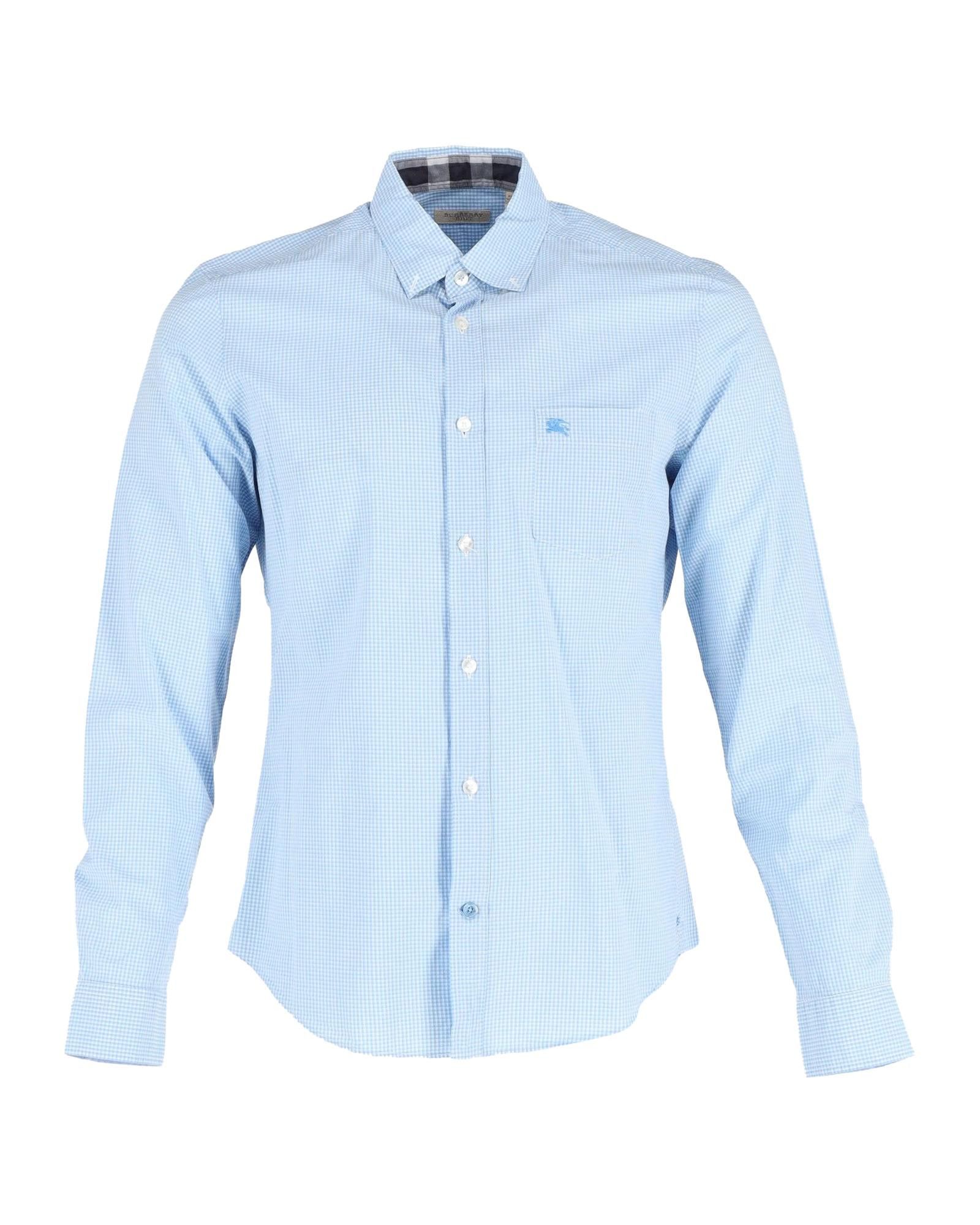 image of Burberry Blue Checkered Cotton Tailored Shirt in Blue/Light Blue, Men's (Size Medium)