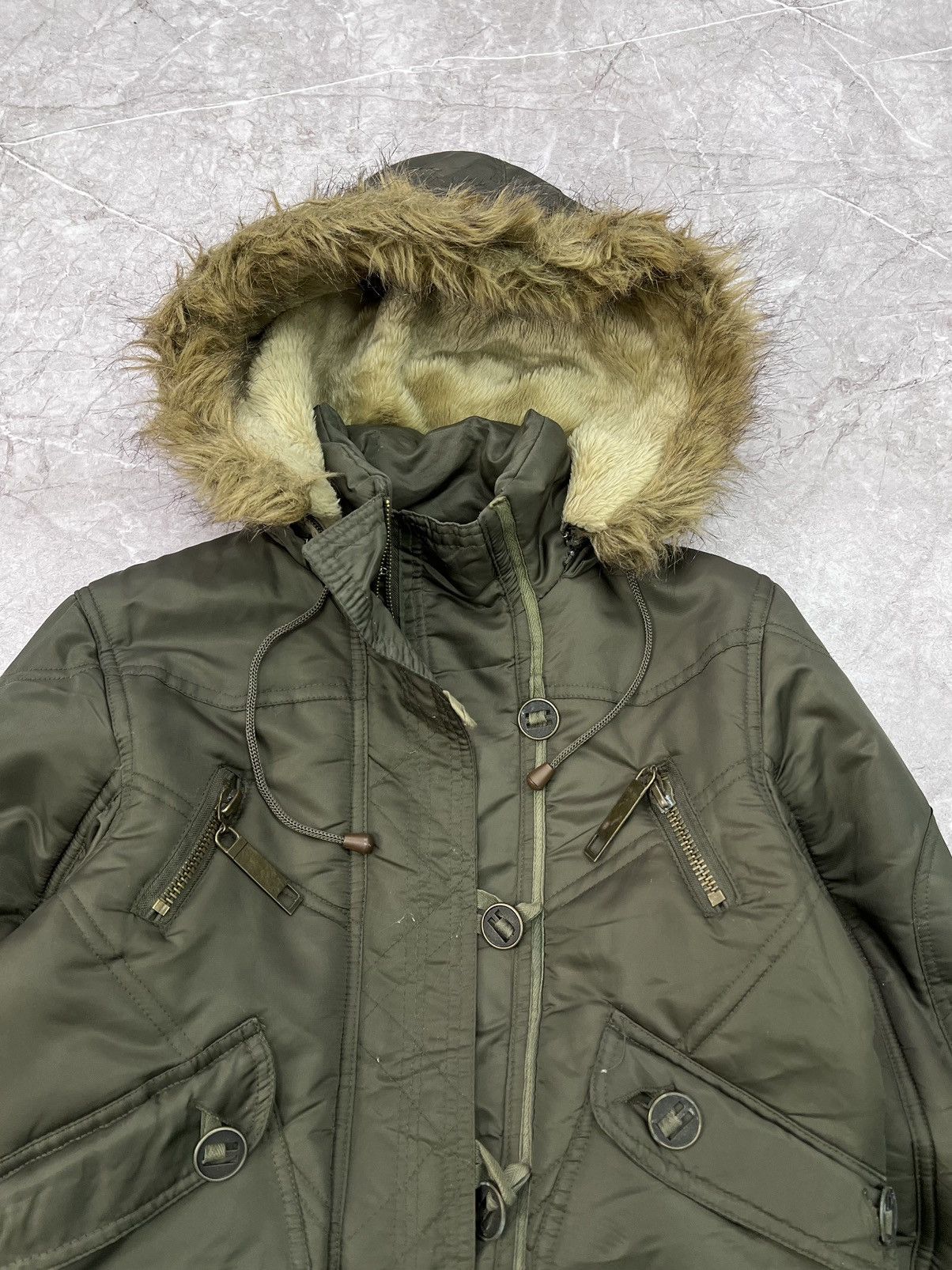 2000s Japanese Punk Grunge Fur Puffer Jacket opium style