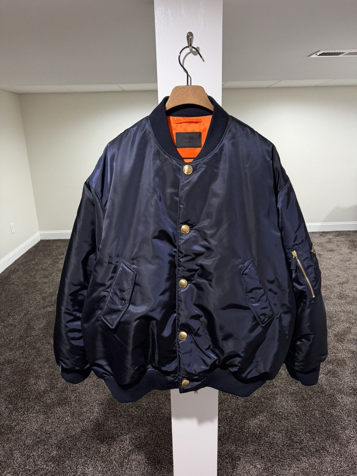 Prada Prada Re-Nylon Gold Logo Navy Blue Oversized Bomber Jacket Size US M / EU 48-50 / 2 - 3 Thumbnail