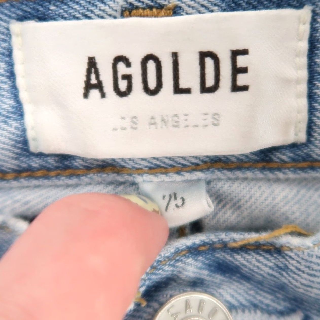 Agolde AGOLDE Jeans Light Wash Blue Denim Ripped Knee Straight Leg 25 Womens High Rise Button Fly Modern Clean Straight Size 42" / US 20 - 4 Thumbnail