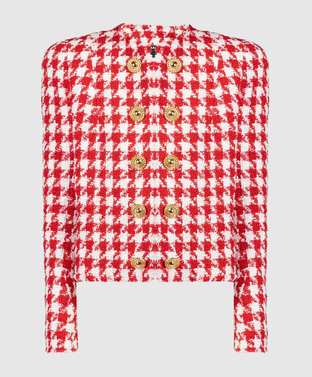 o1s1wg110825 Tweed Hundstooth jacket in Red/White