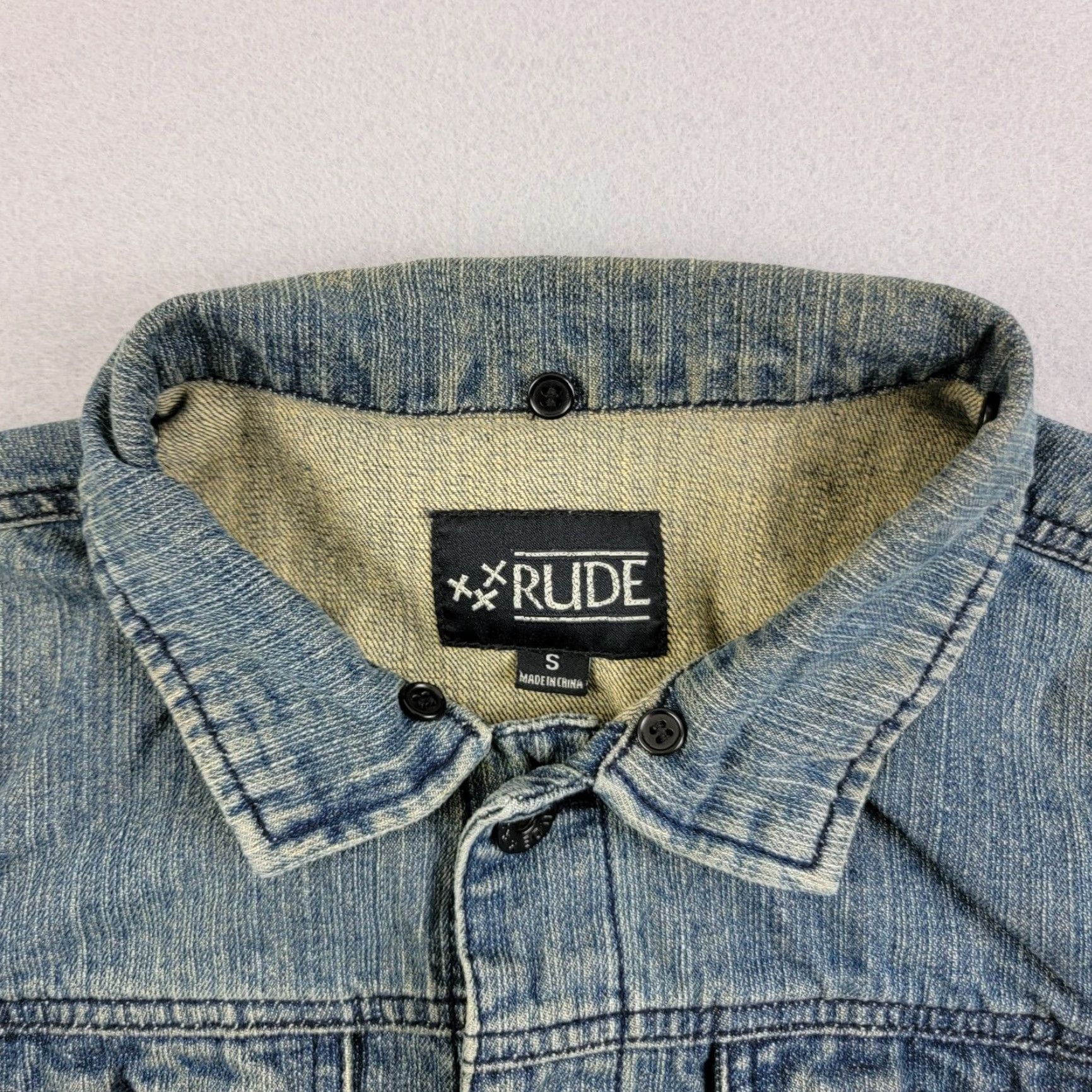 Denime VINTAGE Rude Denim Jacket Womens Small S Blue Classic Trucker 100% Cotton Long Sleeve Button Medium Wash Size S / US 4 / IT 40 - 3 Thumbnail