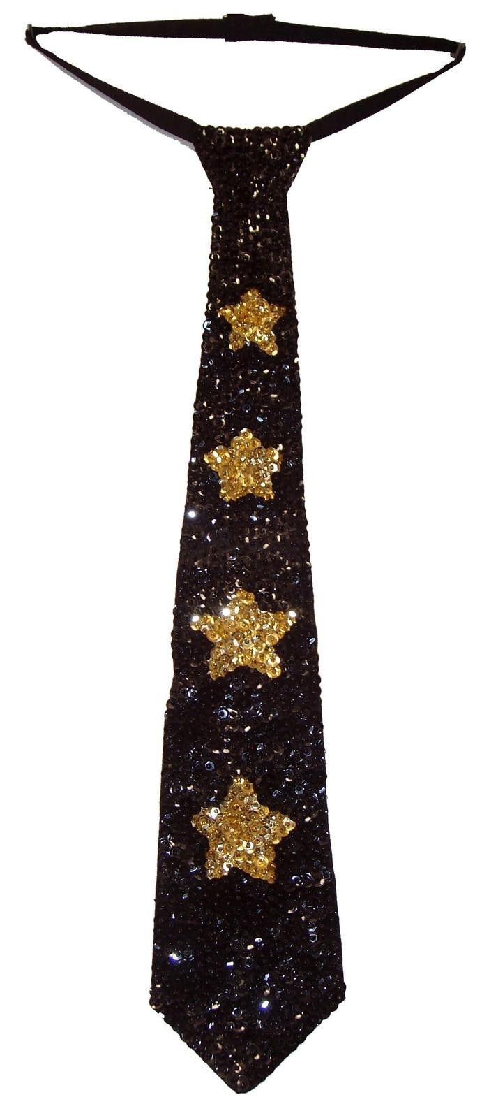Designer Sequin Neck Tie BLACK w/GOLD STARS Adult Unisex Size ONE SIZE - 1 Preview