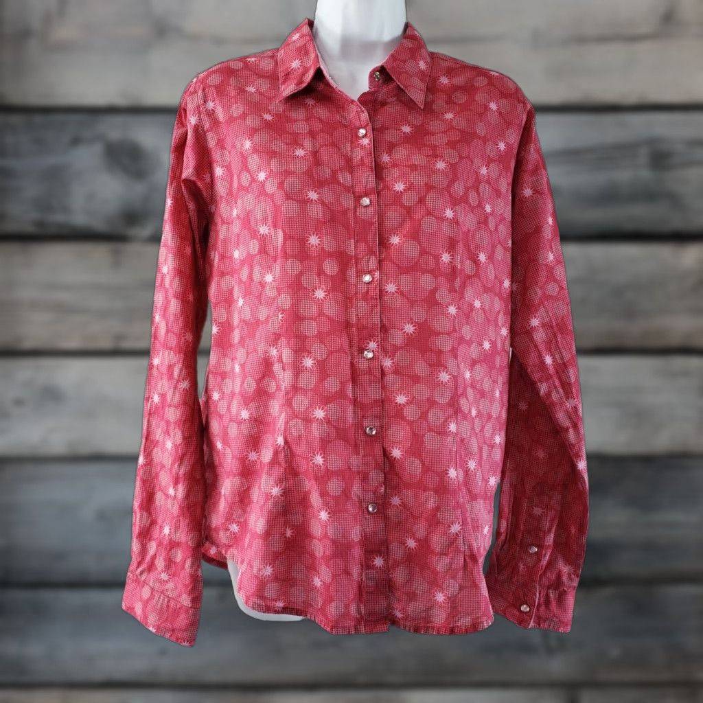 Pinko Twenty X Womens Shirt Large Pink Floral Rhinestone Snap Buttons Long Sleeve Button-Up Thanksgiving 90s Mens? Size L / US 10 / IT 46 - 1 Thumbnail