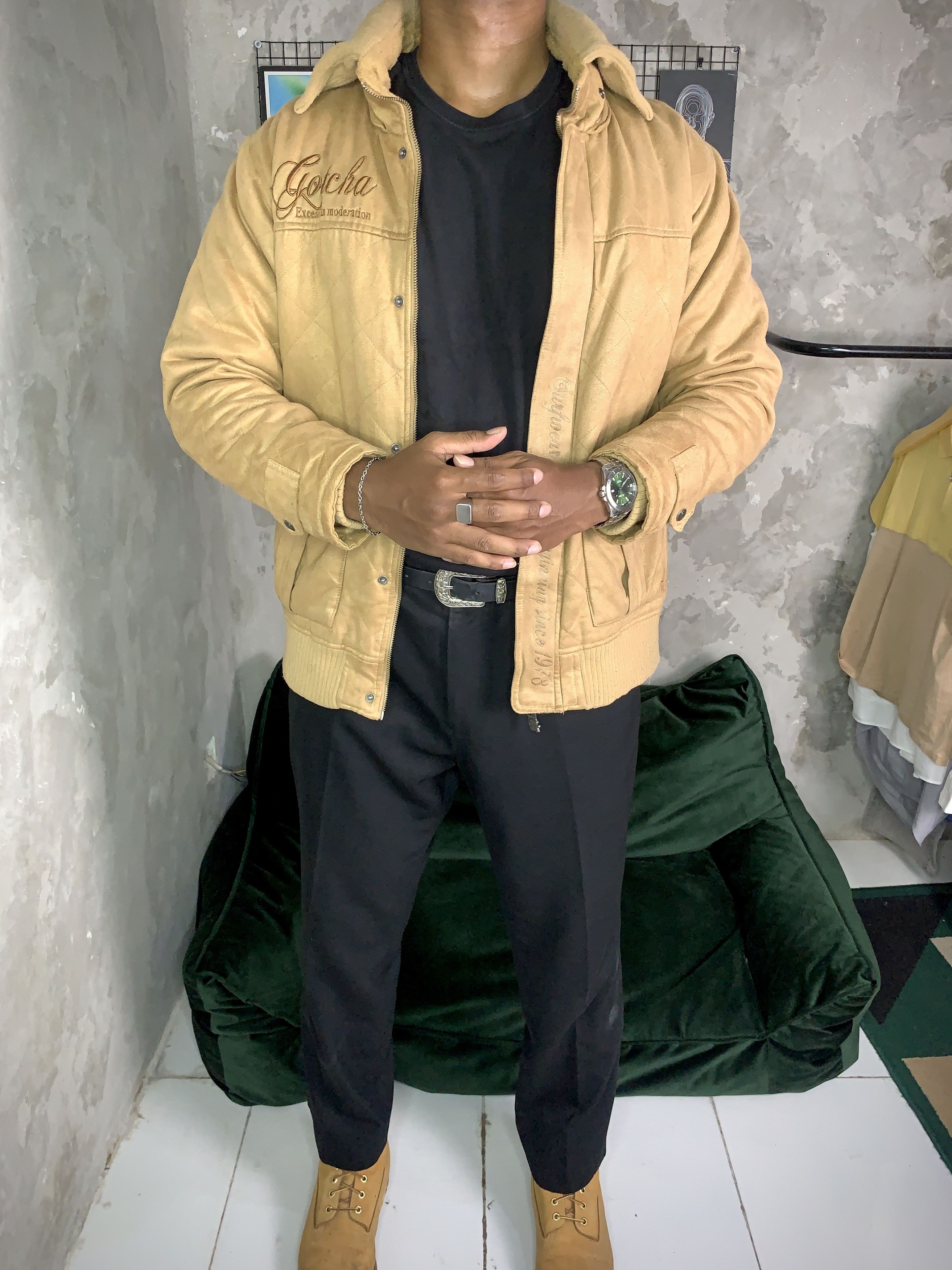 Gotcha Vintage Gotcha Quilted Suede Bomber Jacket Sherpa Lined Size US XL / EU 56 / 4 - 8 Thumbnail