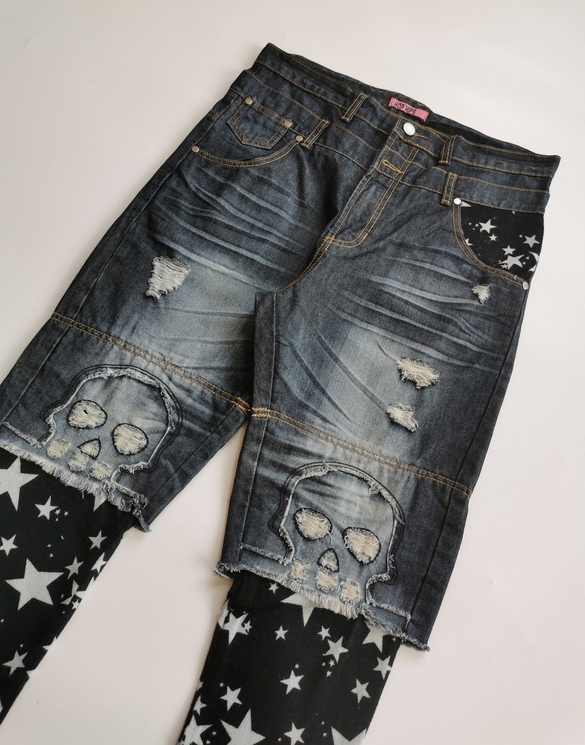 Kapital Hop Hips Punk Skull Star Double Waist Legging Denim Jeans Size US 33 - 4 Thumbnail