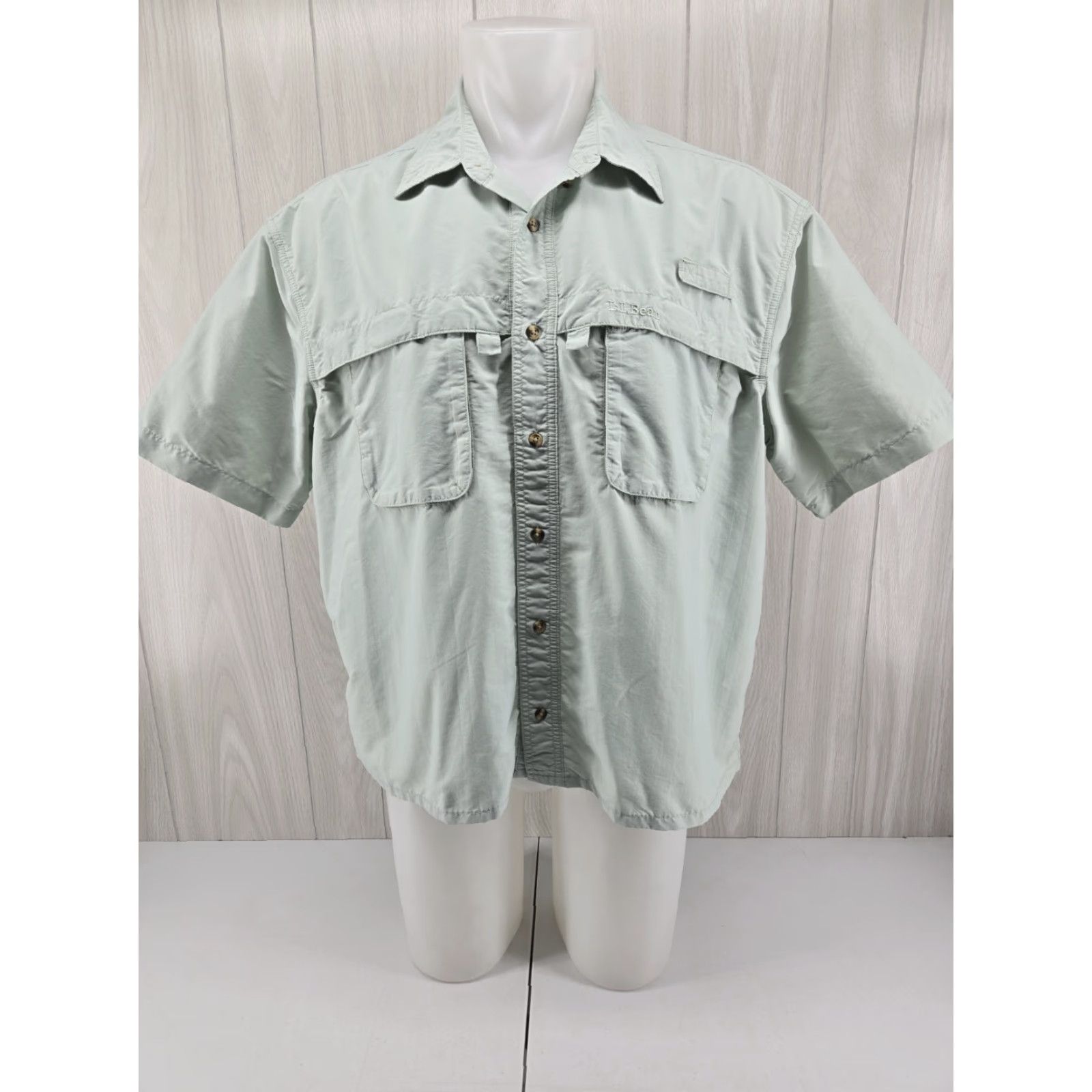 Vintage VINTAGE LL Bean Vented Camp Shirt XL REG Short Sleeve Teal Sea Green Nylon Blend Outdoor Size US XL / EU 56 / 4 - 2 Thumbnail