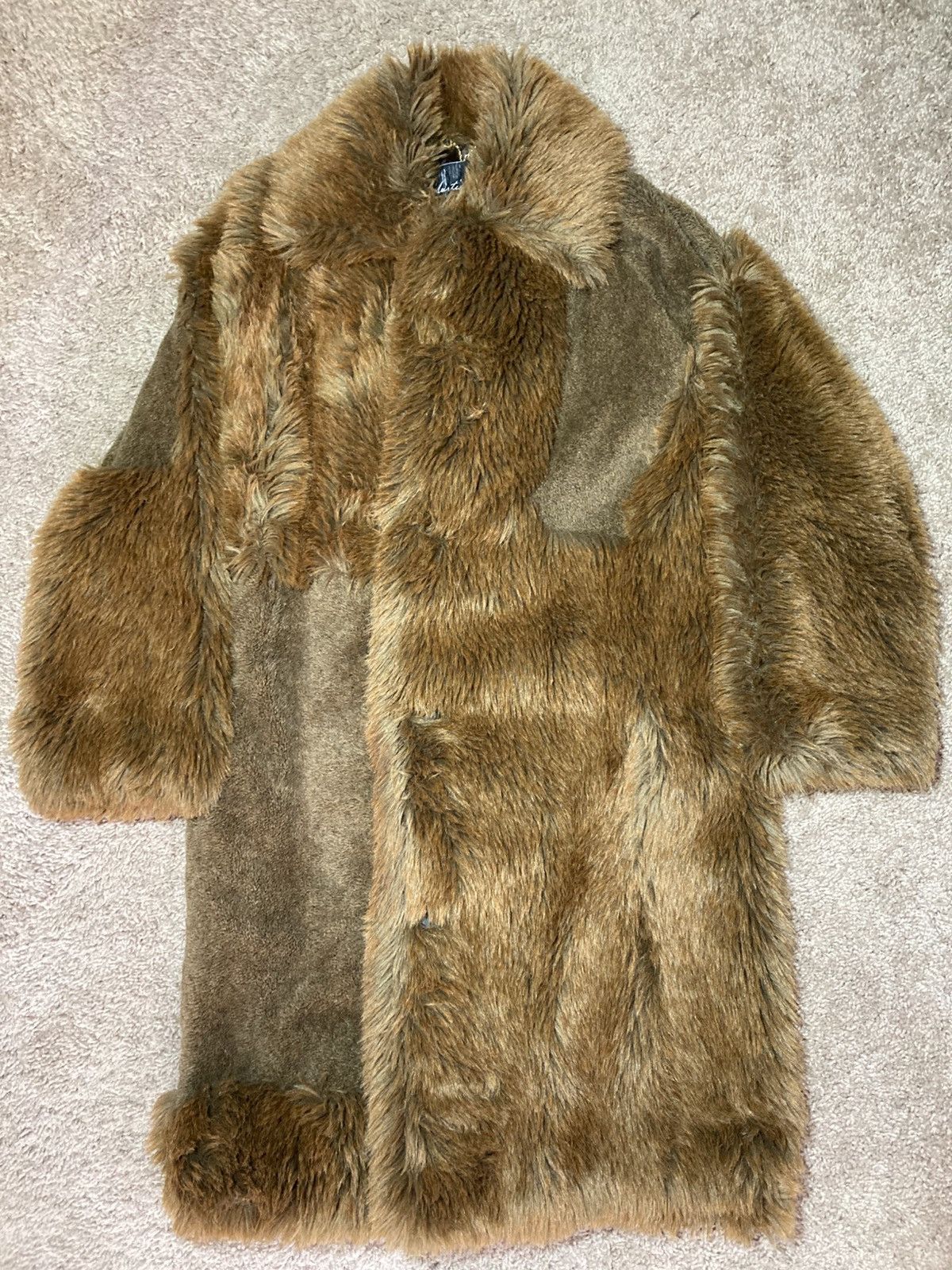 Pre-owned Martine Rose Aw18  Faux Fur Patchwork Coat Brown 2018
