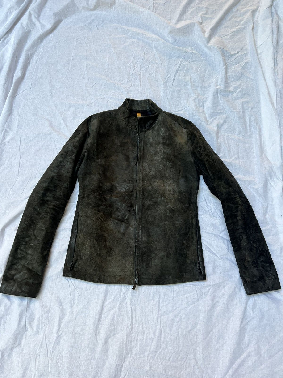 image of Layer 0 Dark Green Leather Jacket, Men's (Size Medium)