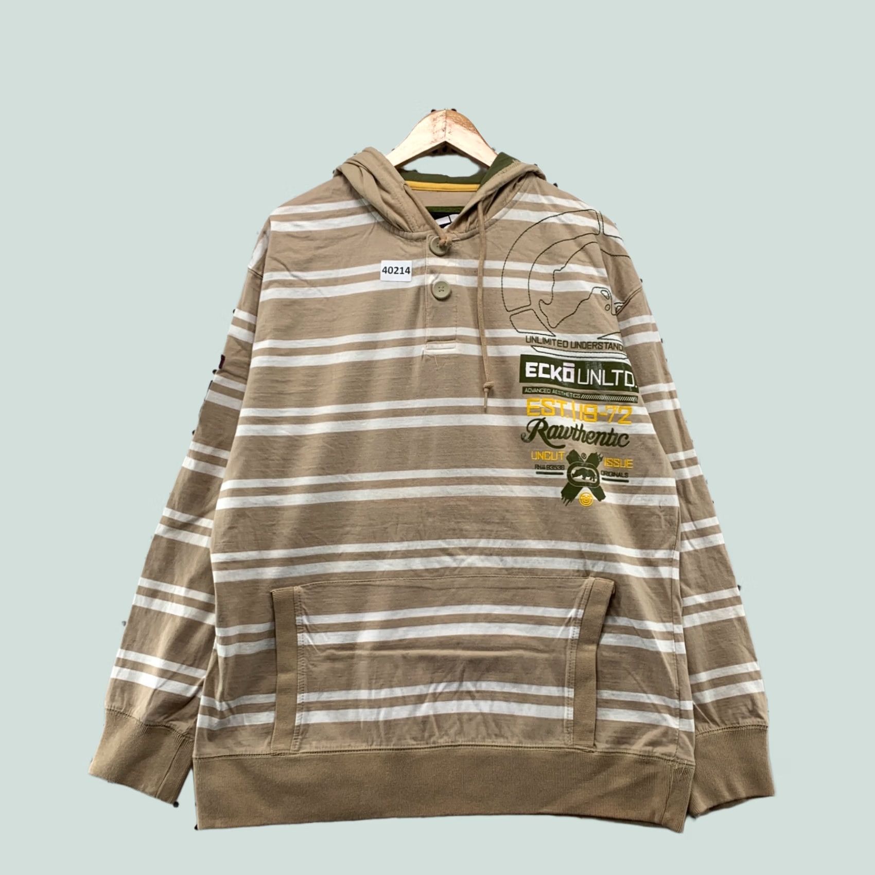 Vintage VINTAGE Y2K Ecko Hoodie Shirt Men XL Brown White Striped Rhino Button Pullover Size US XL / EU 56 / 4 - 1 Thumbnail