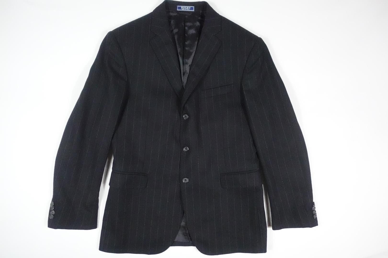 Ralph Lauren Rugby Blazer Jacket Coat Black Striped Wool 40
