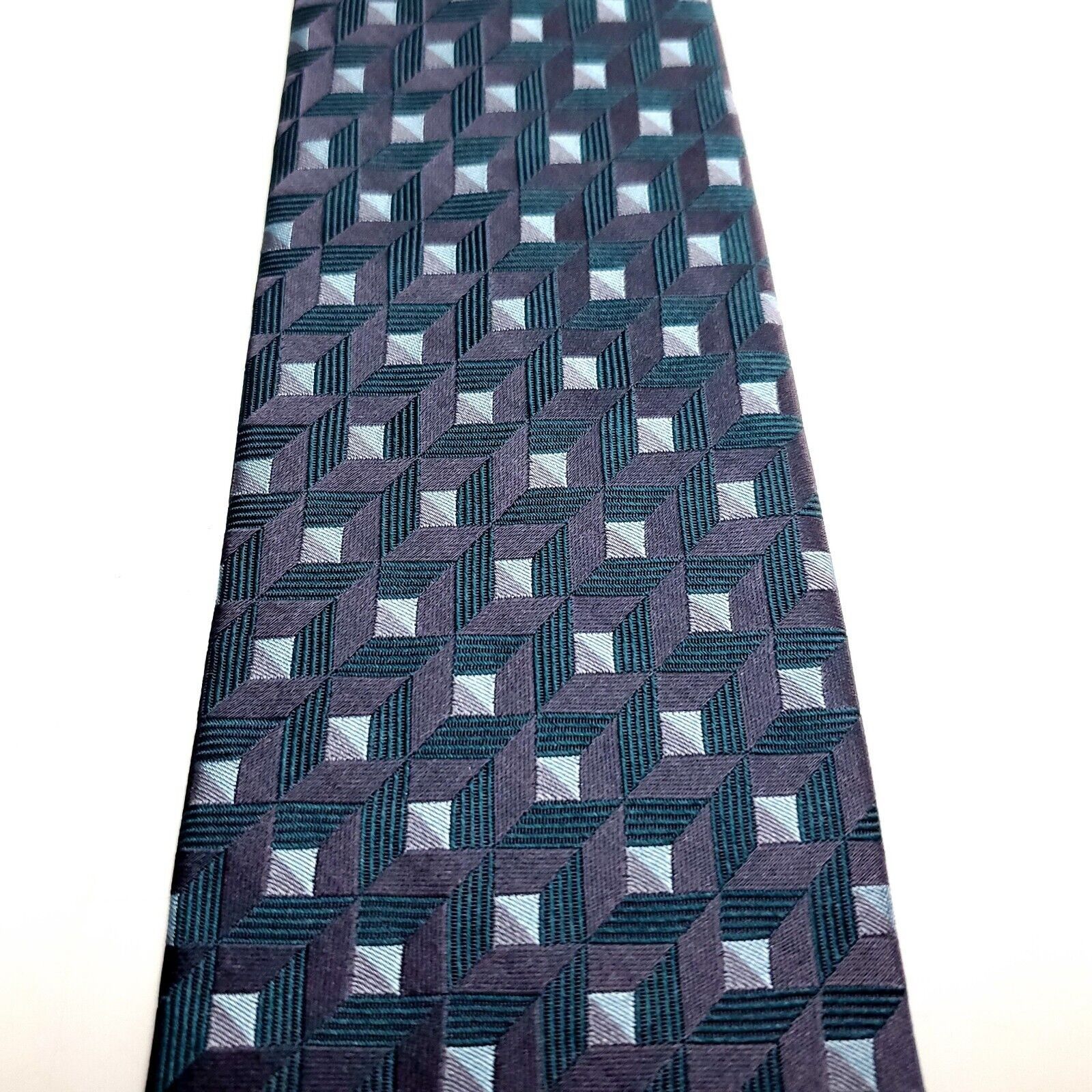 Van Heusen Van Heusen Purple & Teal Silk Tie Woven Geometric Check Size ONE SIZE - 2 Thumbnail